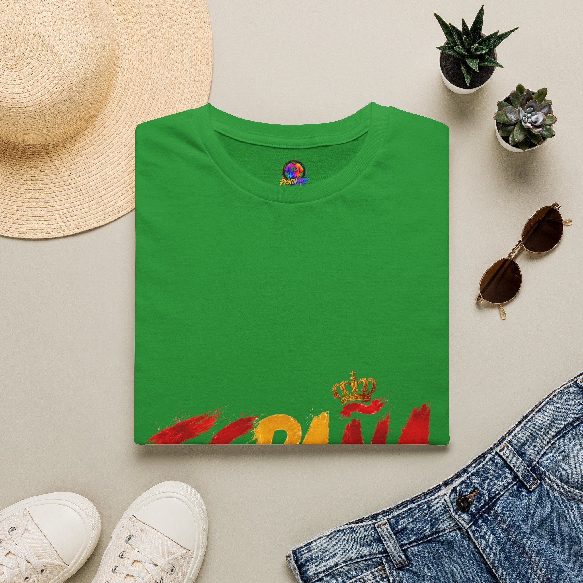 Spain  Graphic T-Shirt — Spanish Flag Brushstroke Design with Crown