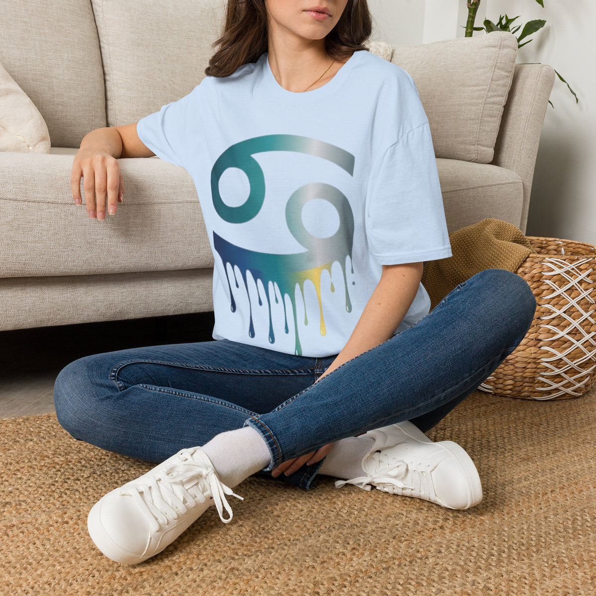 Cancer Zodiac T‑Shirt — Dripping Gradient Astrology Tee (Cancer Symbol)