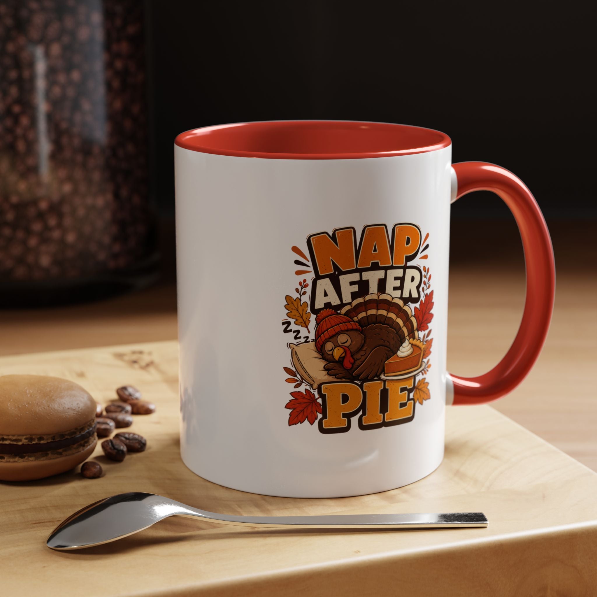 Thanksgiving Mug Nap After Pie Coffee Mug — Thanksgiving Turkey & Fall Leaves  Accent Mug