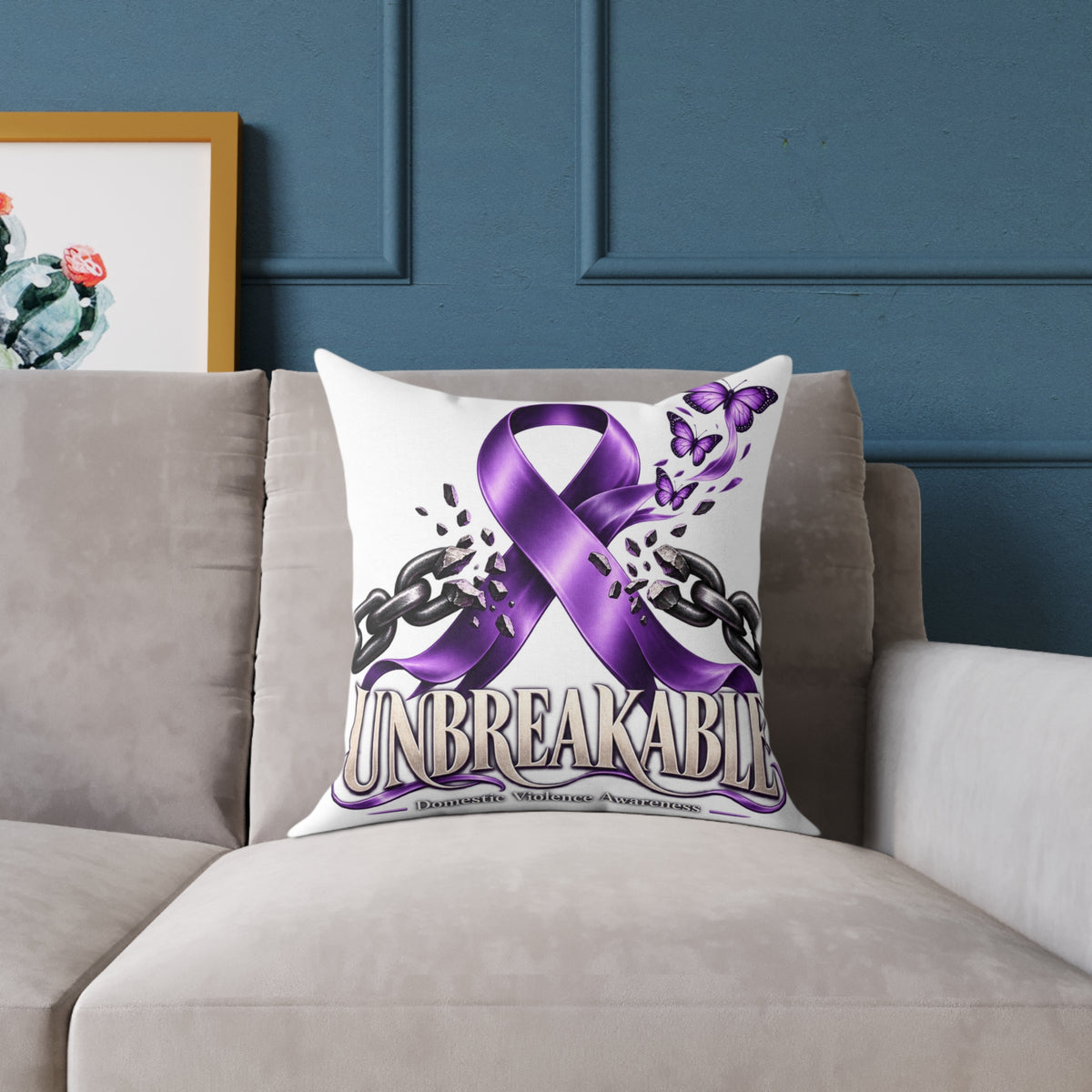 Domestic Violence Unbreakable Purple Ribbon Throw Pillow
