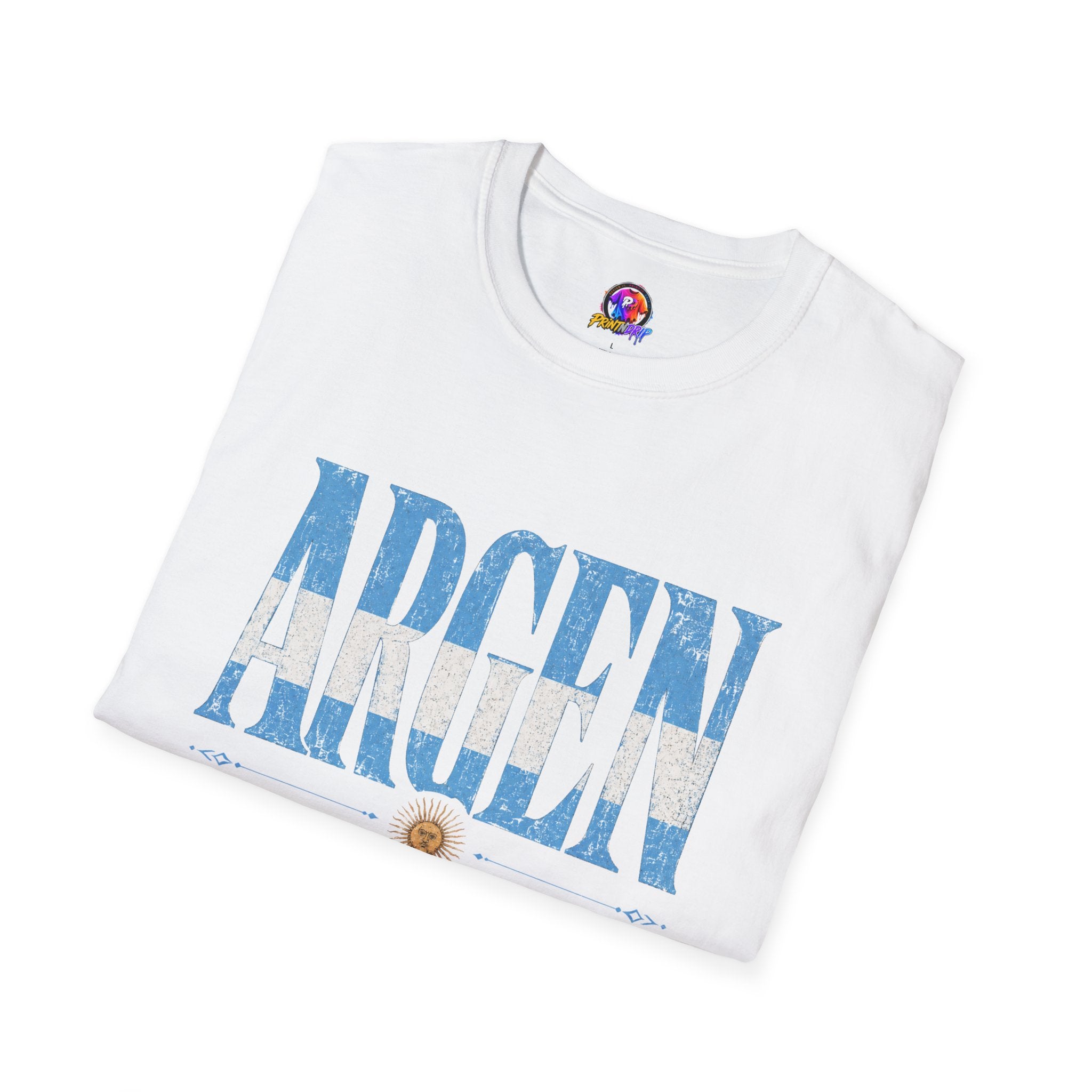 Argentina Flag Graphic T‑Shirt — Vintage Blue Distressed Typography