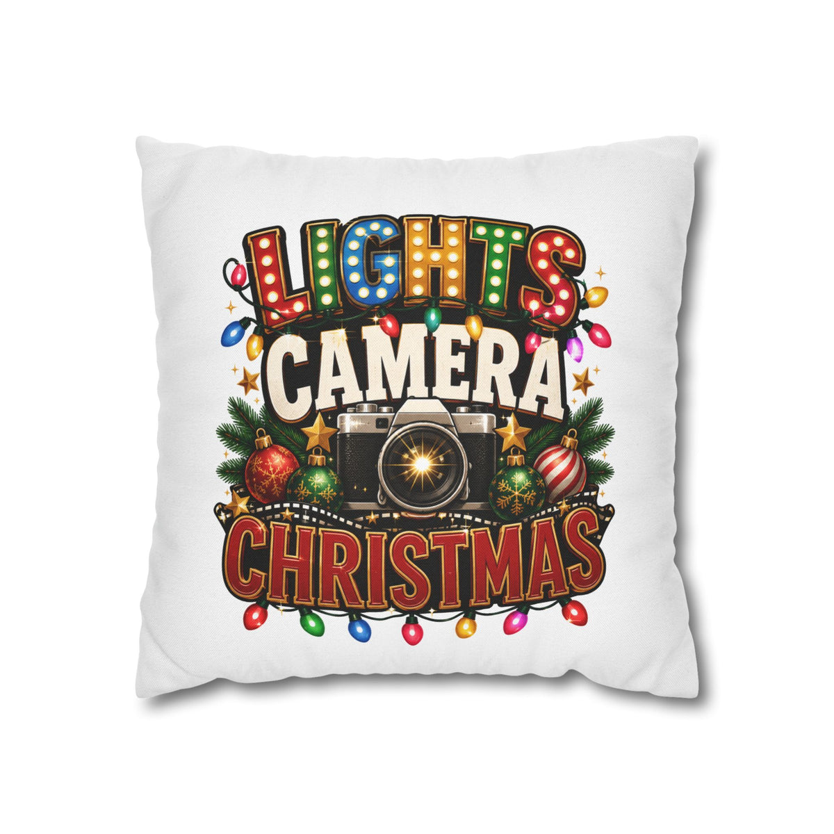 Christmas Photographer Pillowcase – “Lights Camera Christmas” Decorative Throw Pillow