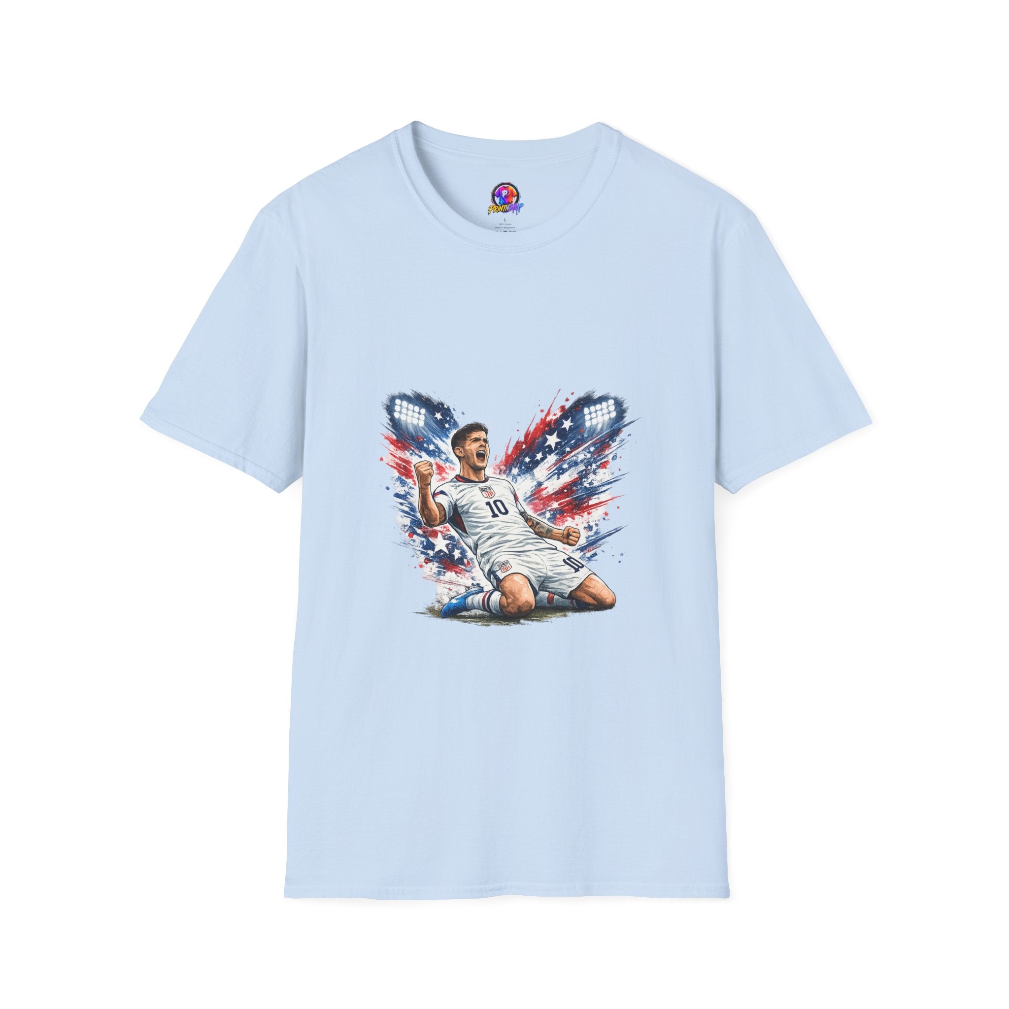 USA Soccer Player Flag T-Shirt — Patriotic Football Fan Tee
