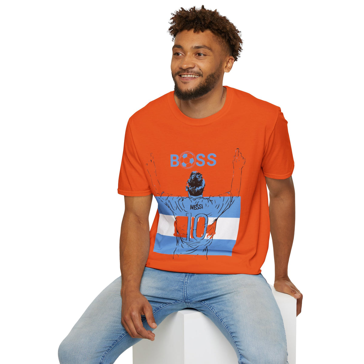 Soccer Boss T‑Shirt — 'BOSS' Striped Football Player Graphic Tee