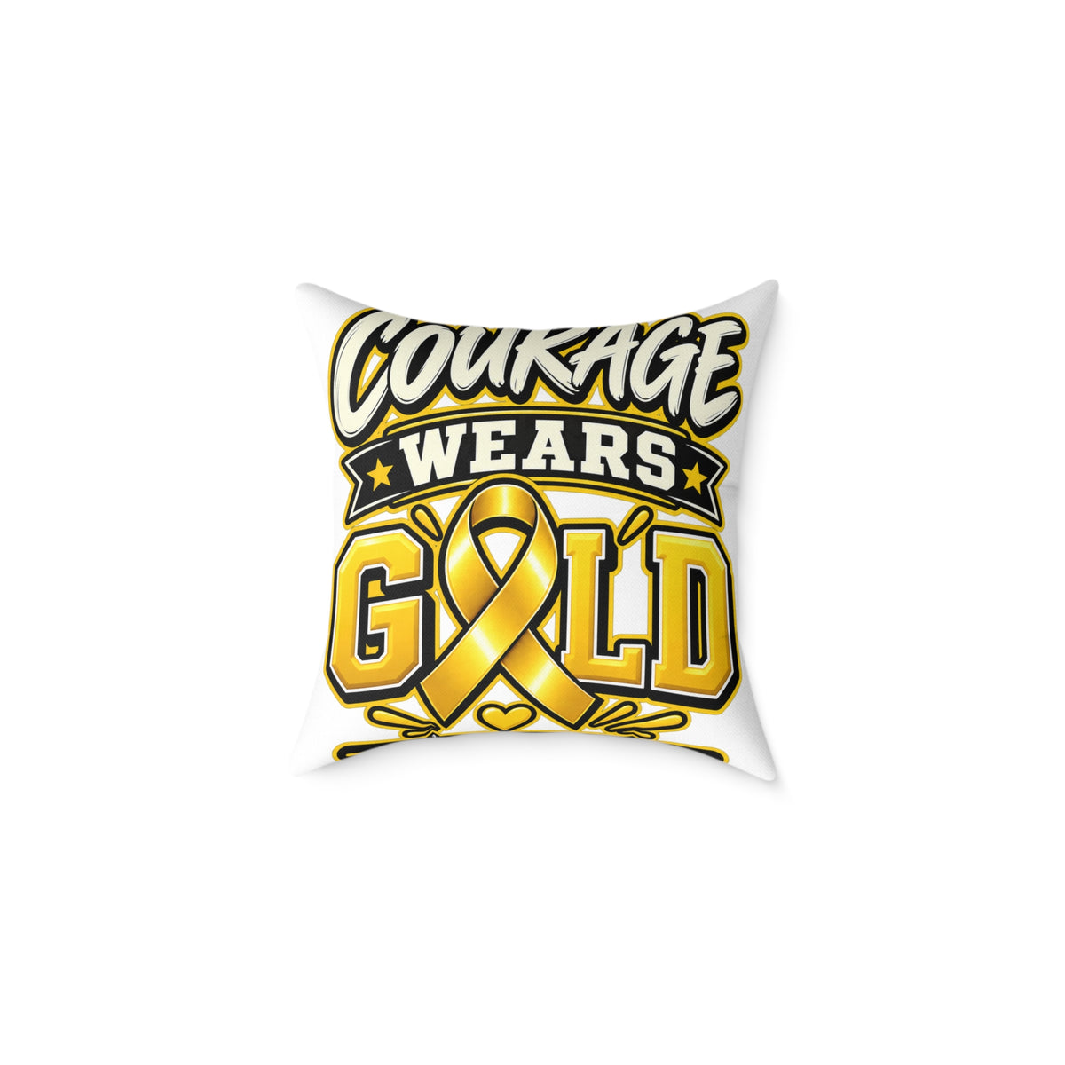Courage Wears Gold Pillow — Childhood Cancer Awareness Throw Pillow
