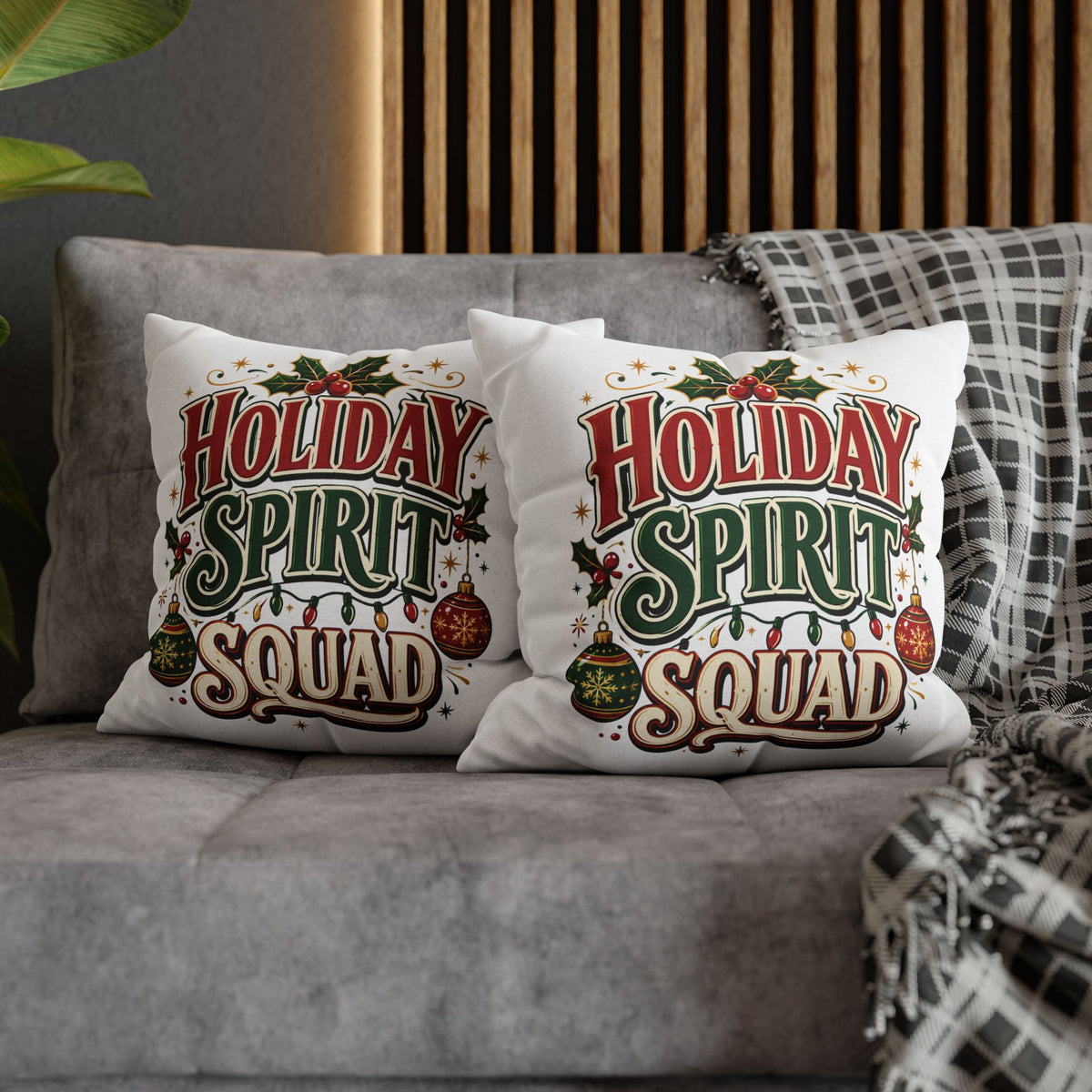 Christmas Holiday Spirit Squad Pillowcase - Festive Christmas Decorative Throw Pillow Cover