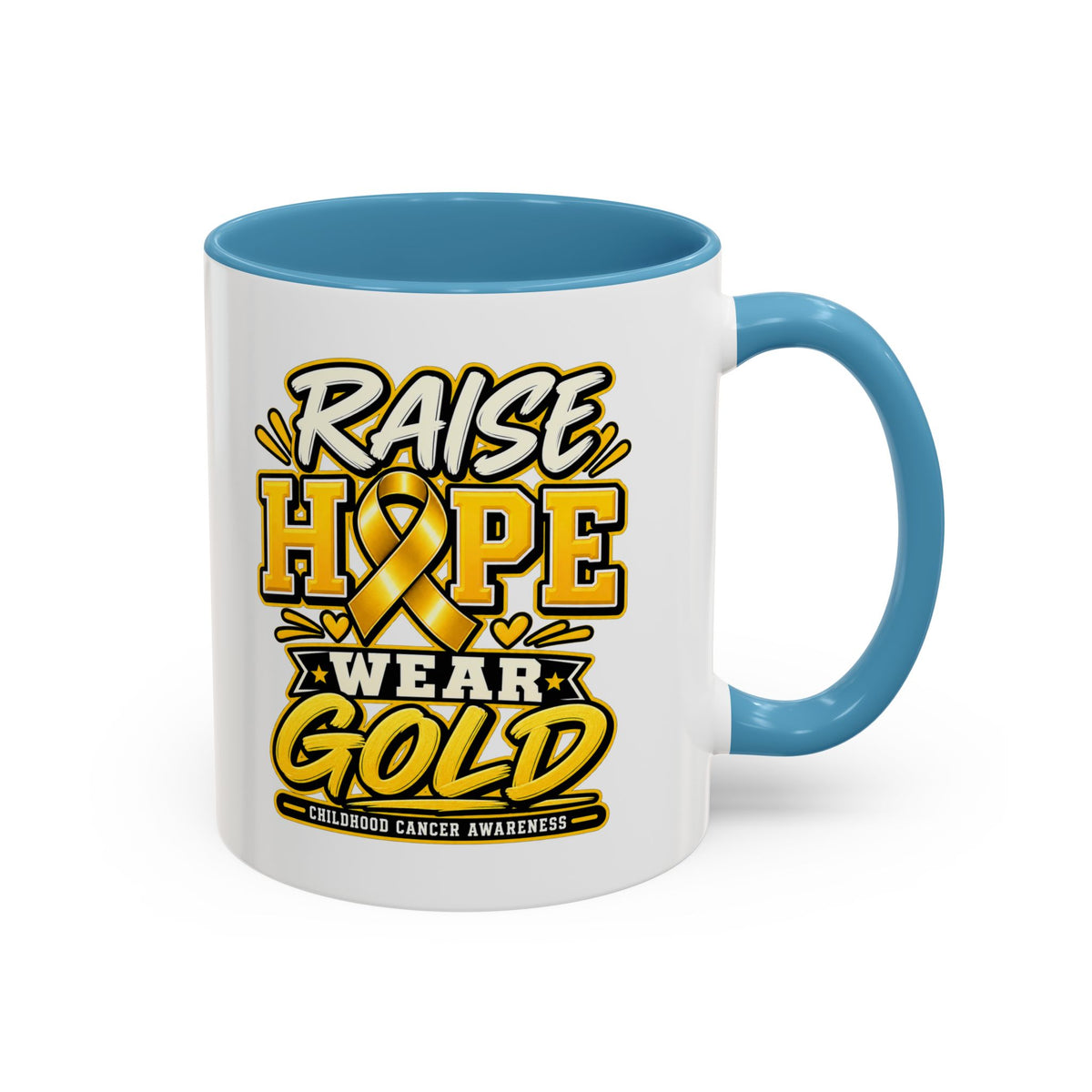 Raise Hope Wear Gold Cancer Awareness Coffee Mug (Accent, 11/15oz)