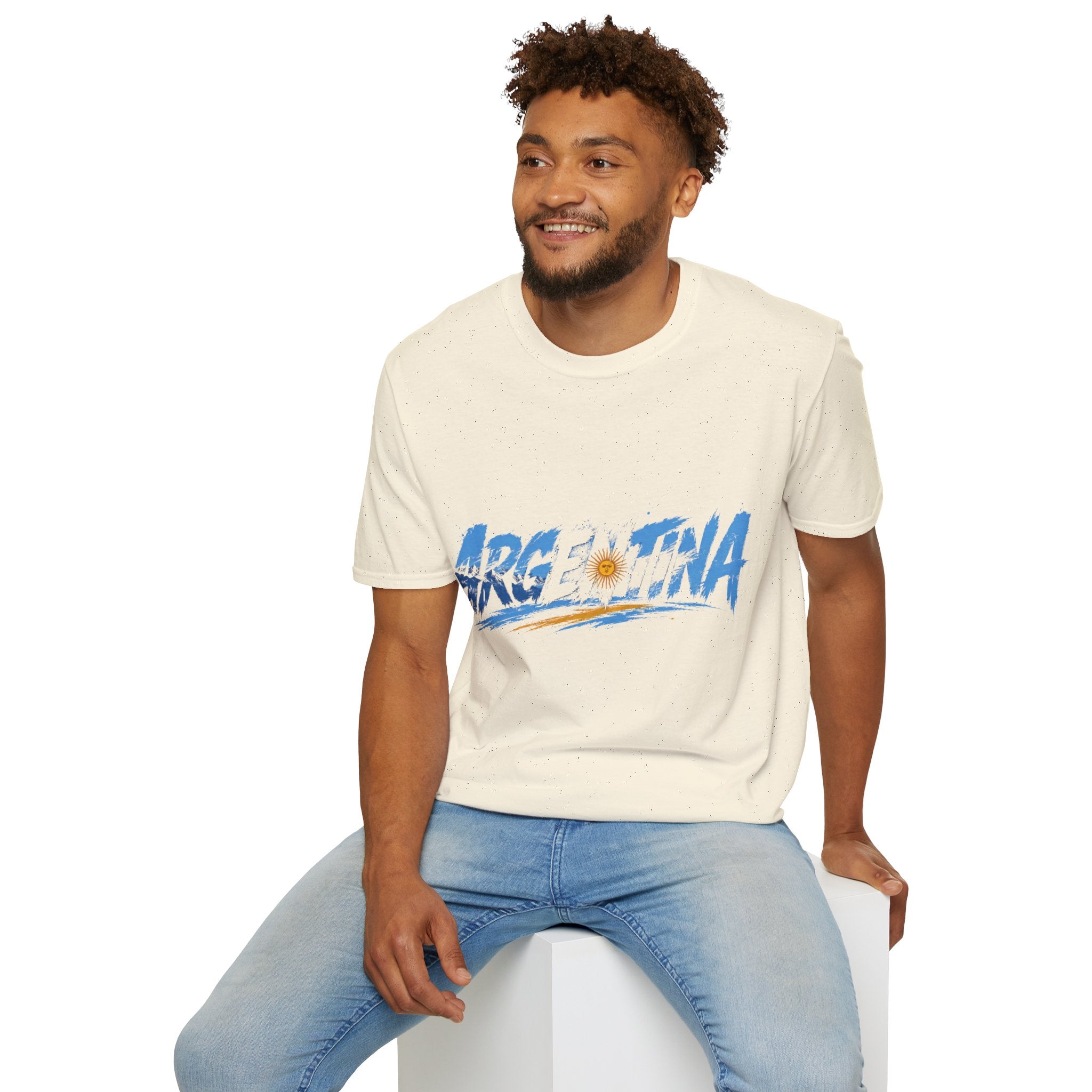 Argentina Graphic T-Shirt — Argentina Typography Tee with Sun & Flag Colors