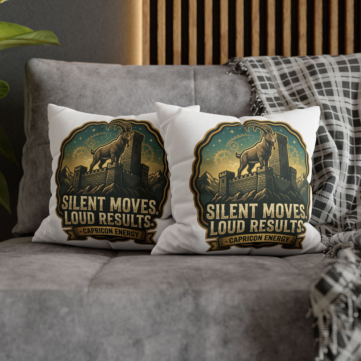 Capricorn Pillowcase – "Silent Moves, Loud Results" Zodiac Decor