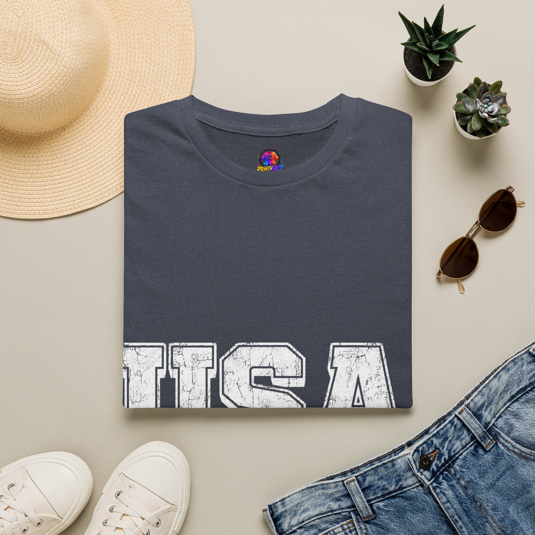 USA Vintage Block T-Shirt — Patriotic Americana Graphic Tee
