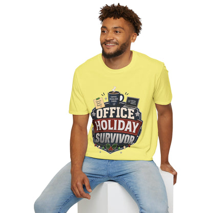 Office Holiday Survivor T-Shirt — Coffee, Deadlines & Cheer Work Shirt