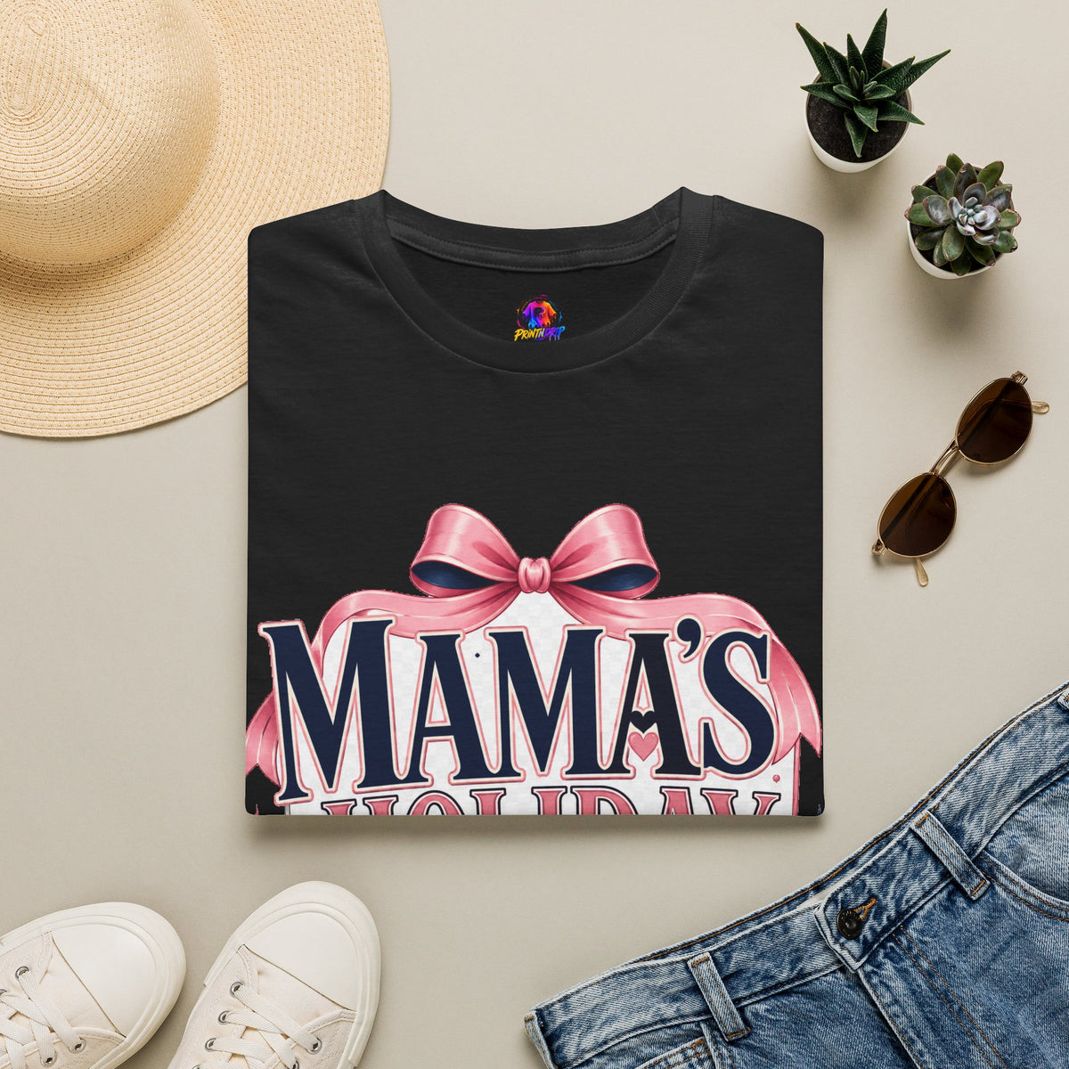Mama's Holiday Era T-Shirt — Festive Pink Bow Christmas Tee for Moms