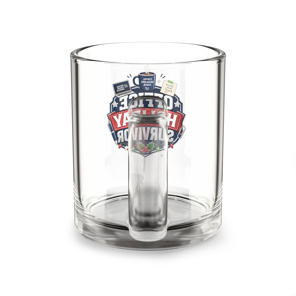 Modern Day Christmas Glass Mug  10ozGlass Mug — "Office Holiday Survivor" Festive Coffee Mug for Coworkers & Secret Santa