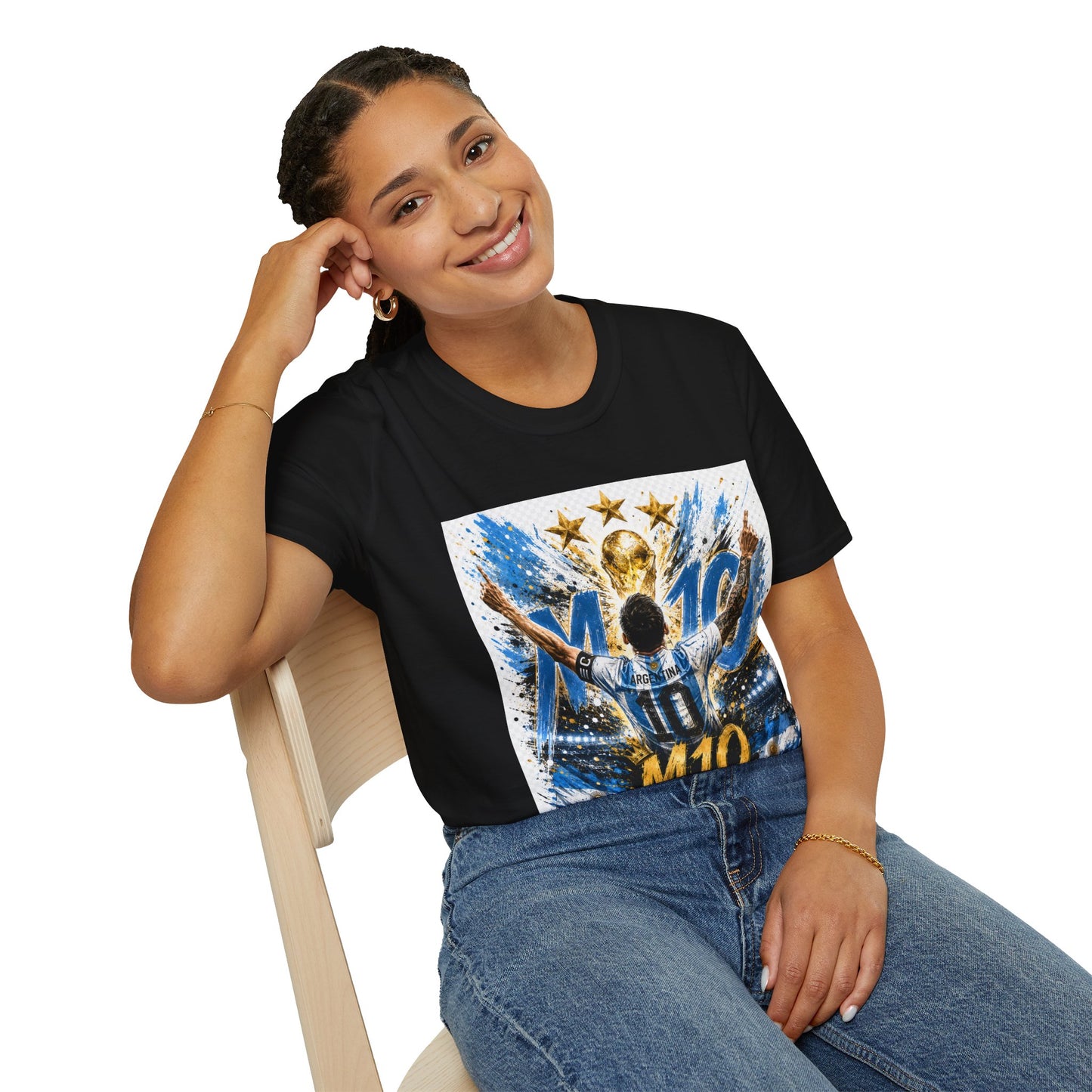 Argentna  Soccer M10 Champion T-Shirt — Gold Trophy & Stars Football Fan Tee