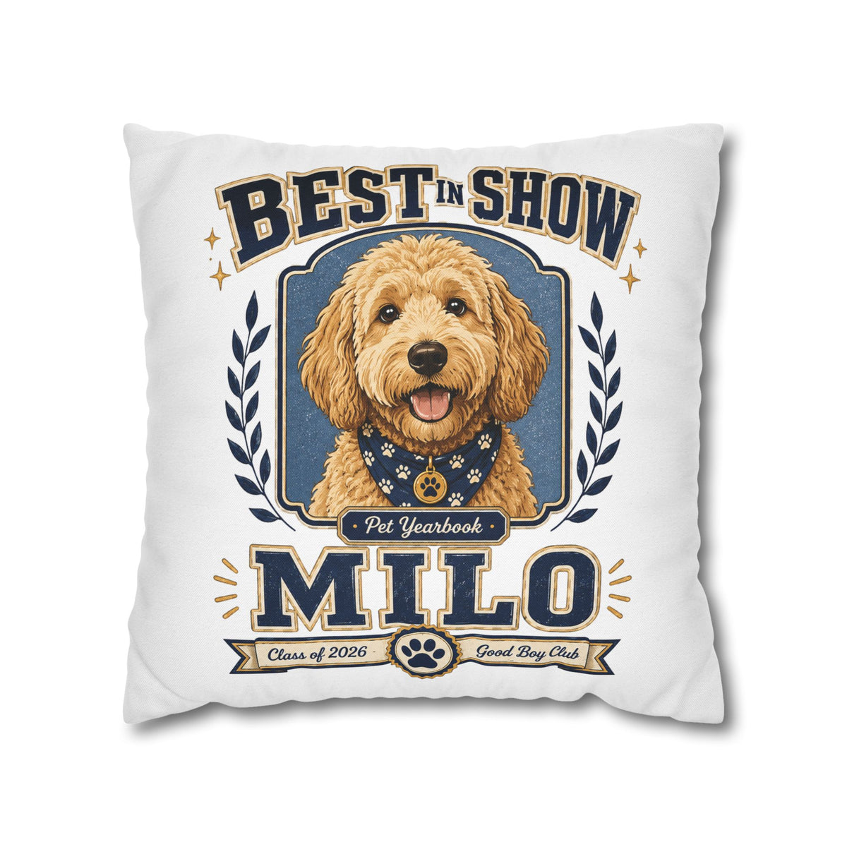 Best in Show Milo Pillowcase — Personalized Dog Portrait Decorative Pillowcase Milo Bailey Dog Dad Mom