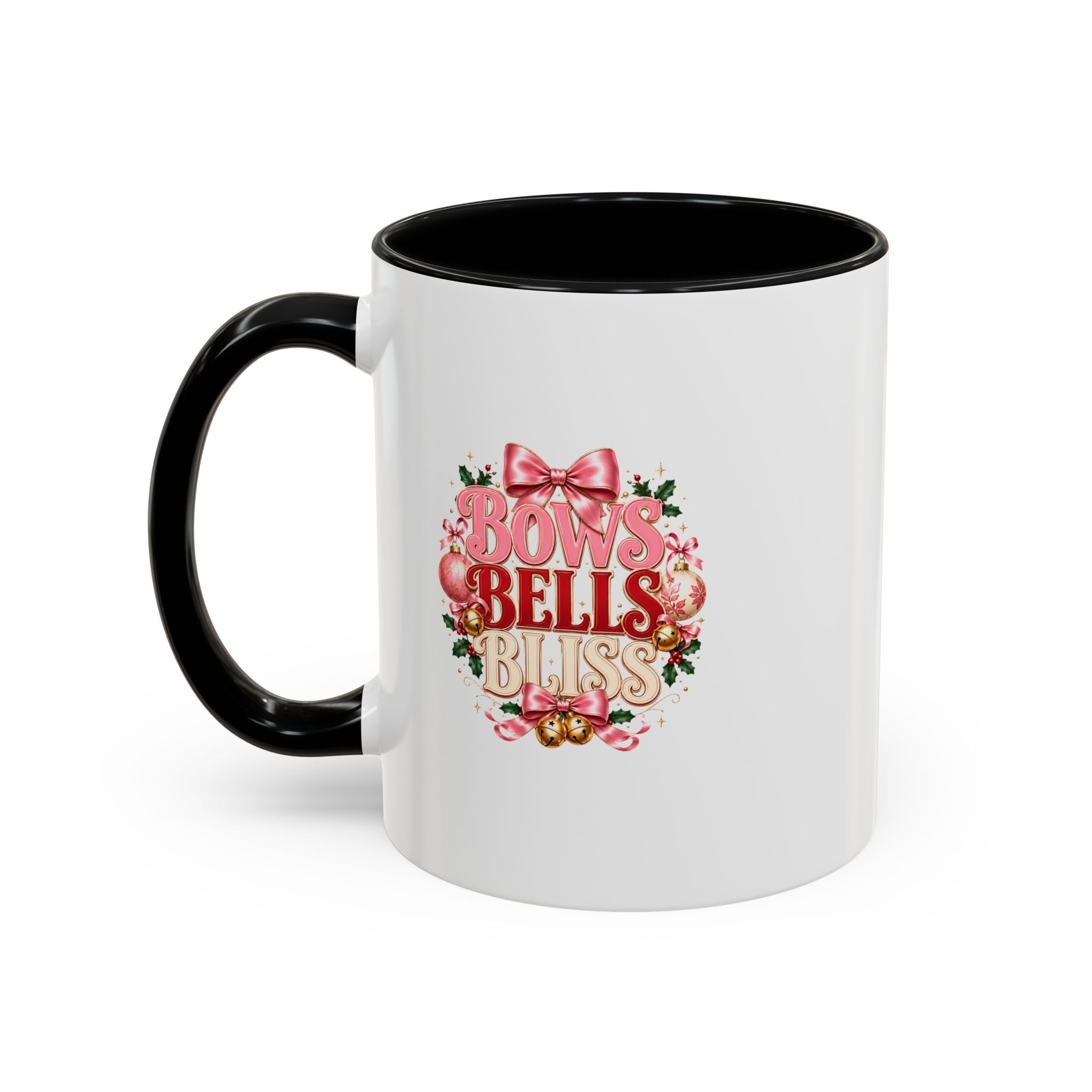 Bows Bells Bliss Holiday Accent Coffee Mug — Festive Pink Christmas Design