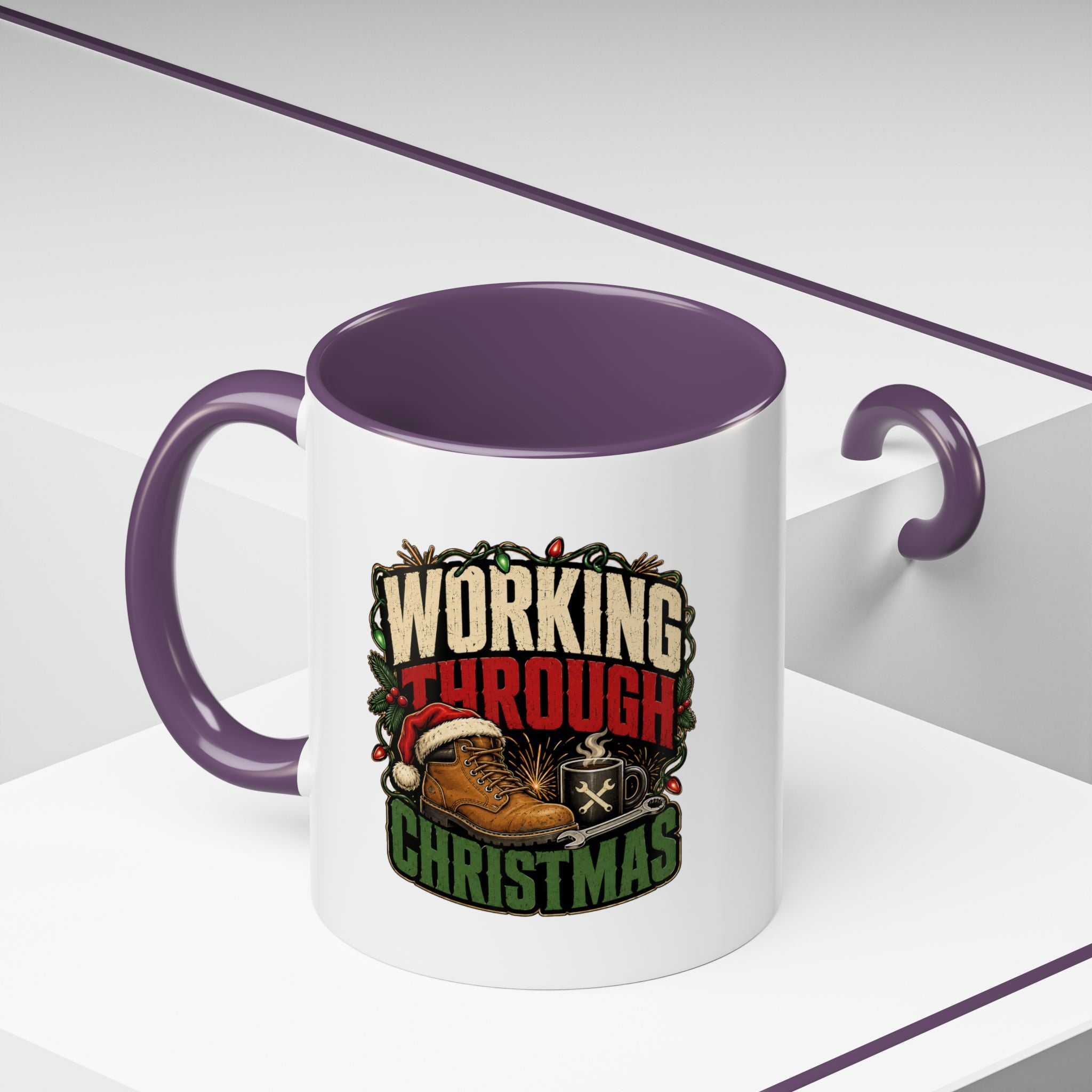 Modern Day Christmas Working Through Christmas Coffee Mug — Funny Holiday Work & Overtime Gift