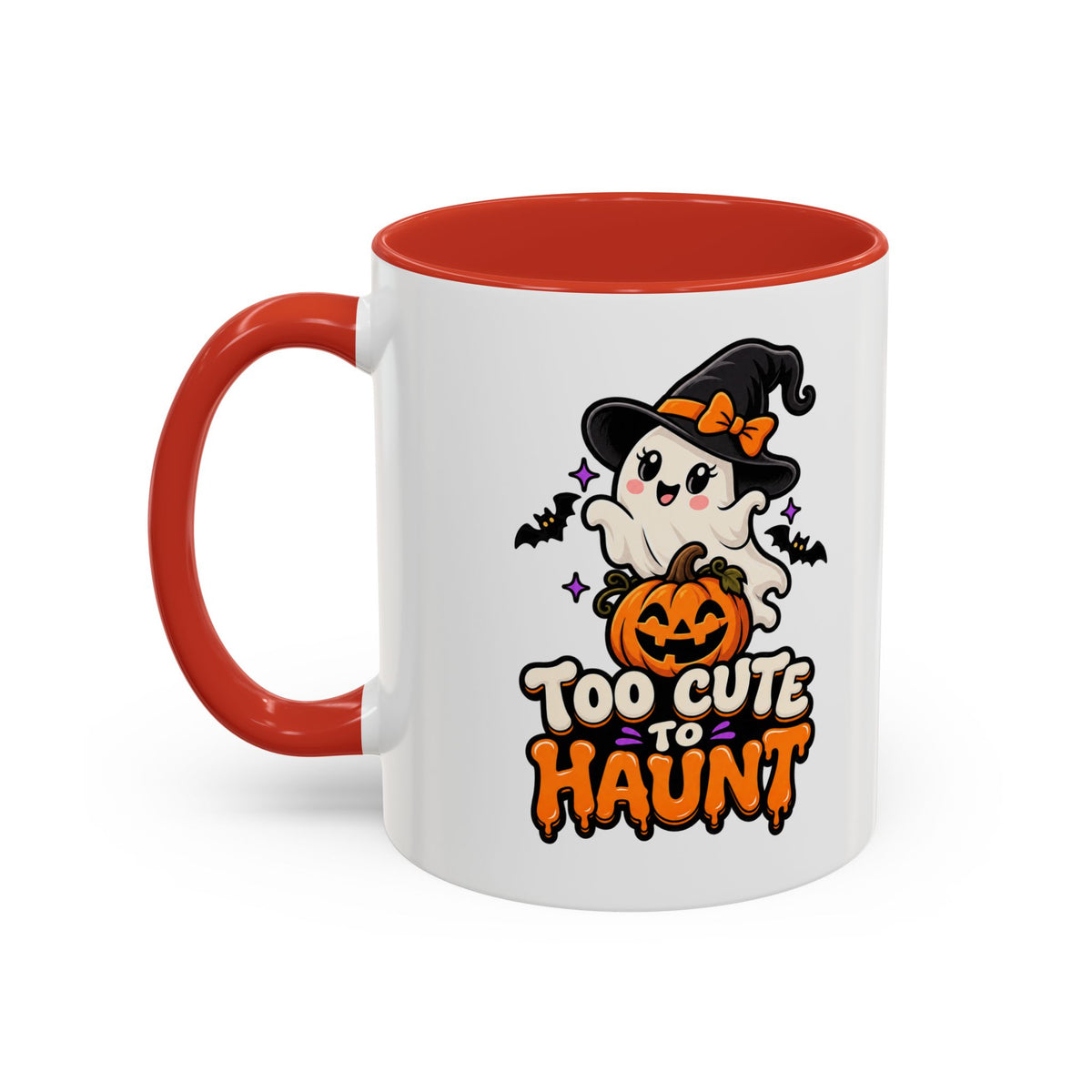Halloween Coffee Mug - 'Too Cute to Haunt' Ghost Pumpkin Accent Mug