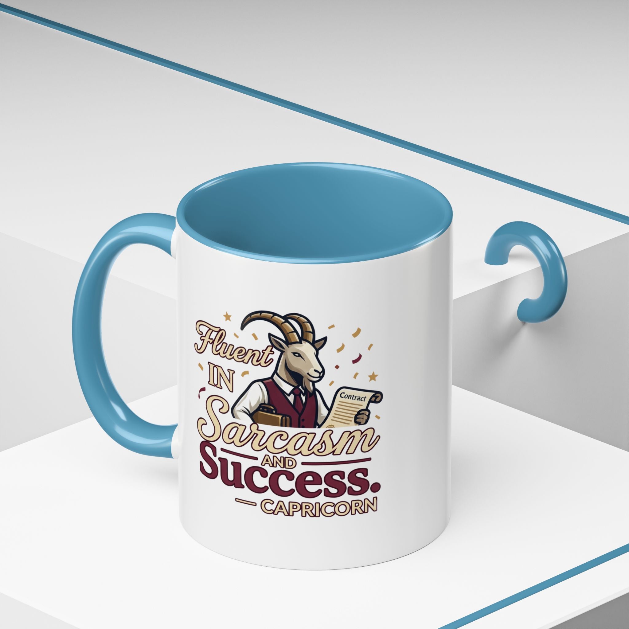 Capricorn Coffee Mug — "Fluent in Sarcasm and Success" Accent Mug