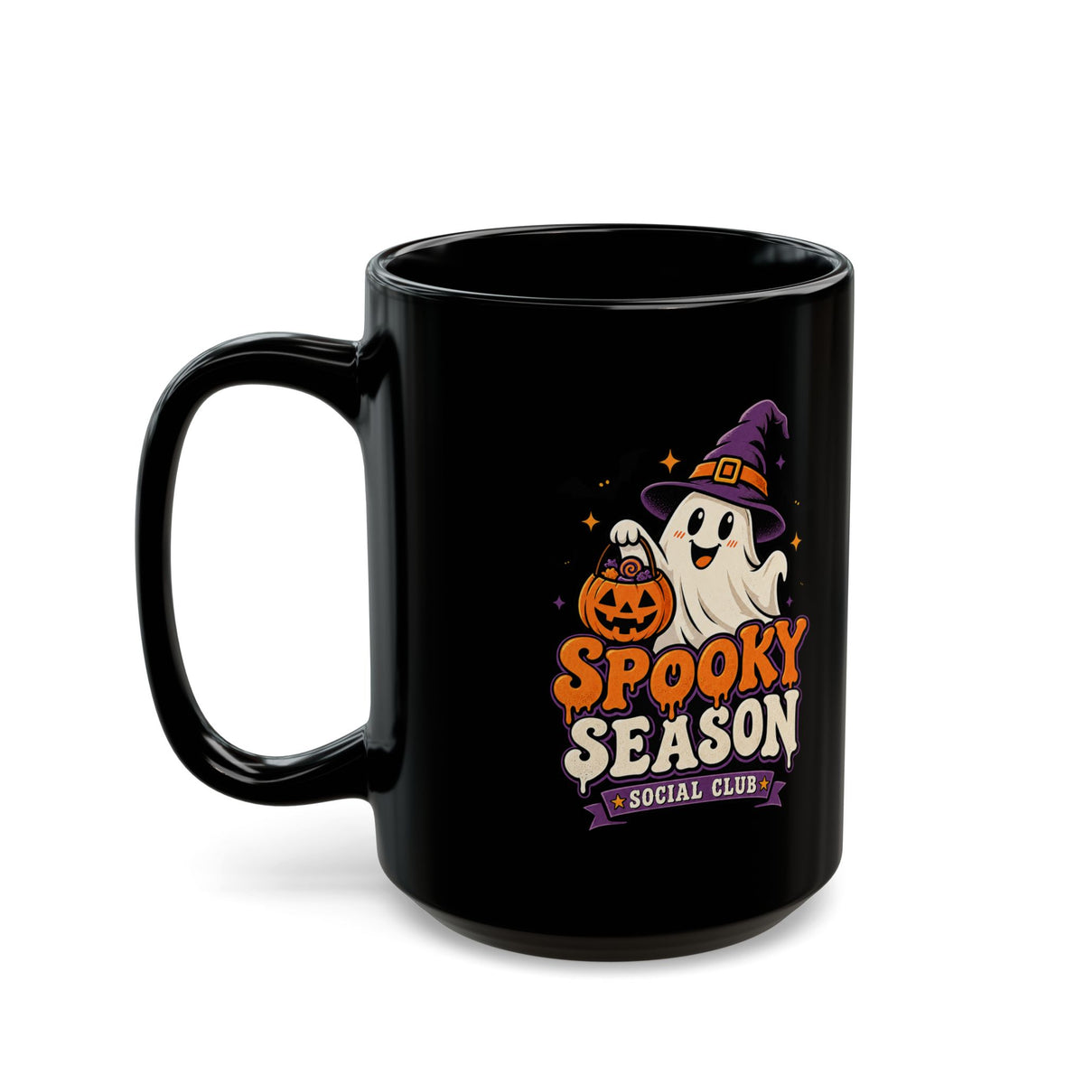 Spooky Season Mug — Halloween Ghost Pumpkin Black Coffee Cup
