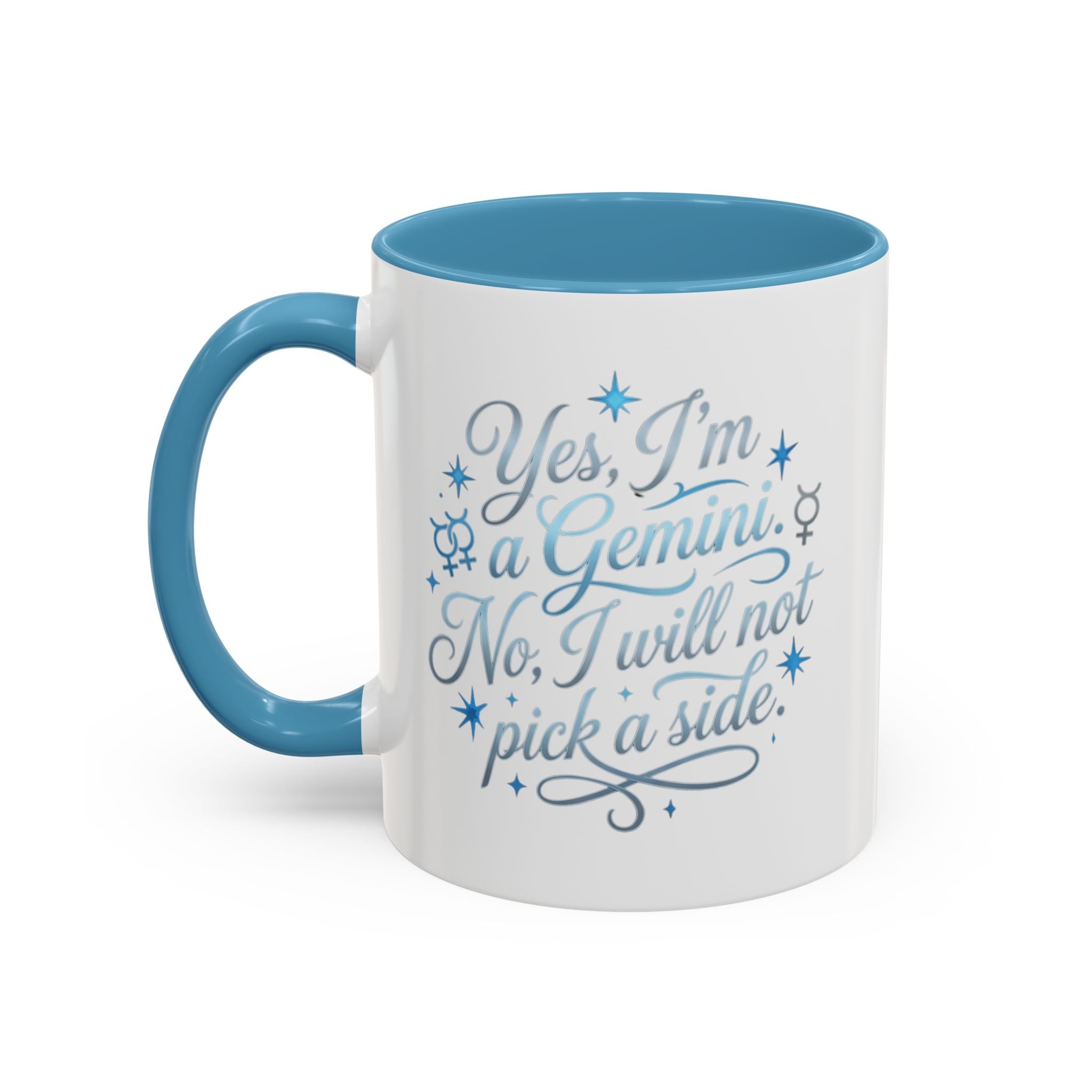 Gemini Zodiac Accent Coffee Mug – “Yes, I’m a Gemini. No, I will not pick a side.” – Astrological Gift