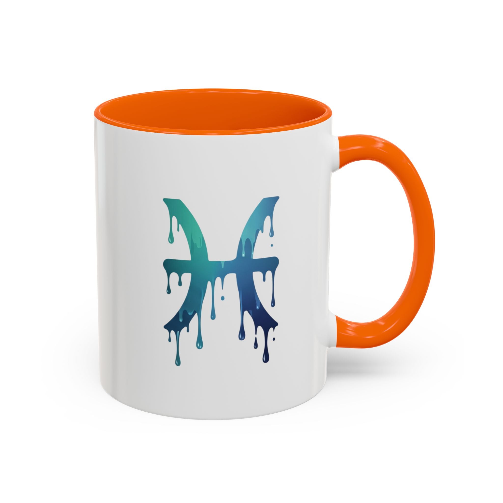 Pisces Zodiac Accent Coffee Mug — Dripping Teal Blue Astrology Gift