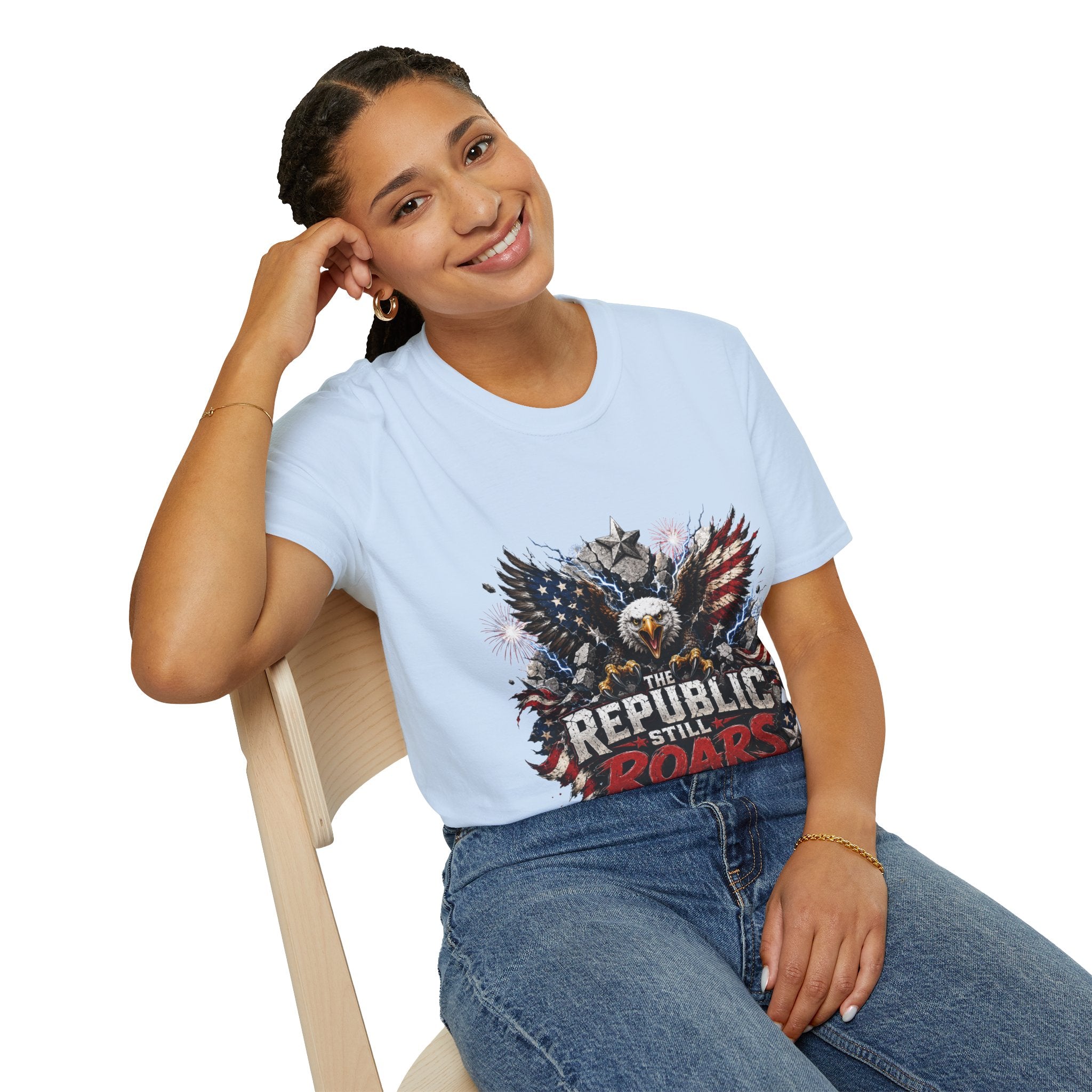 Patriotic Eagle T-Shirt — "The Republic Still Roars" | American Flag Graphic