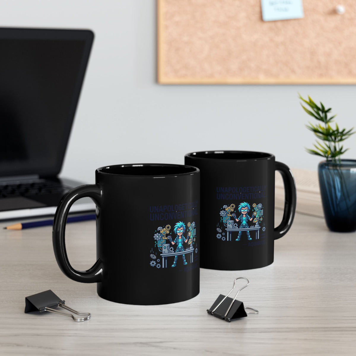 Aquarius Zodiac Black Engineer Robotics Mug — "Unapologetically Unconventional"