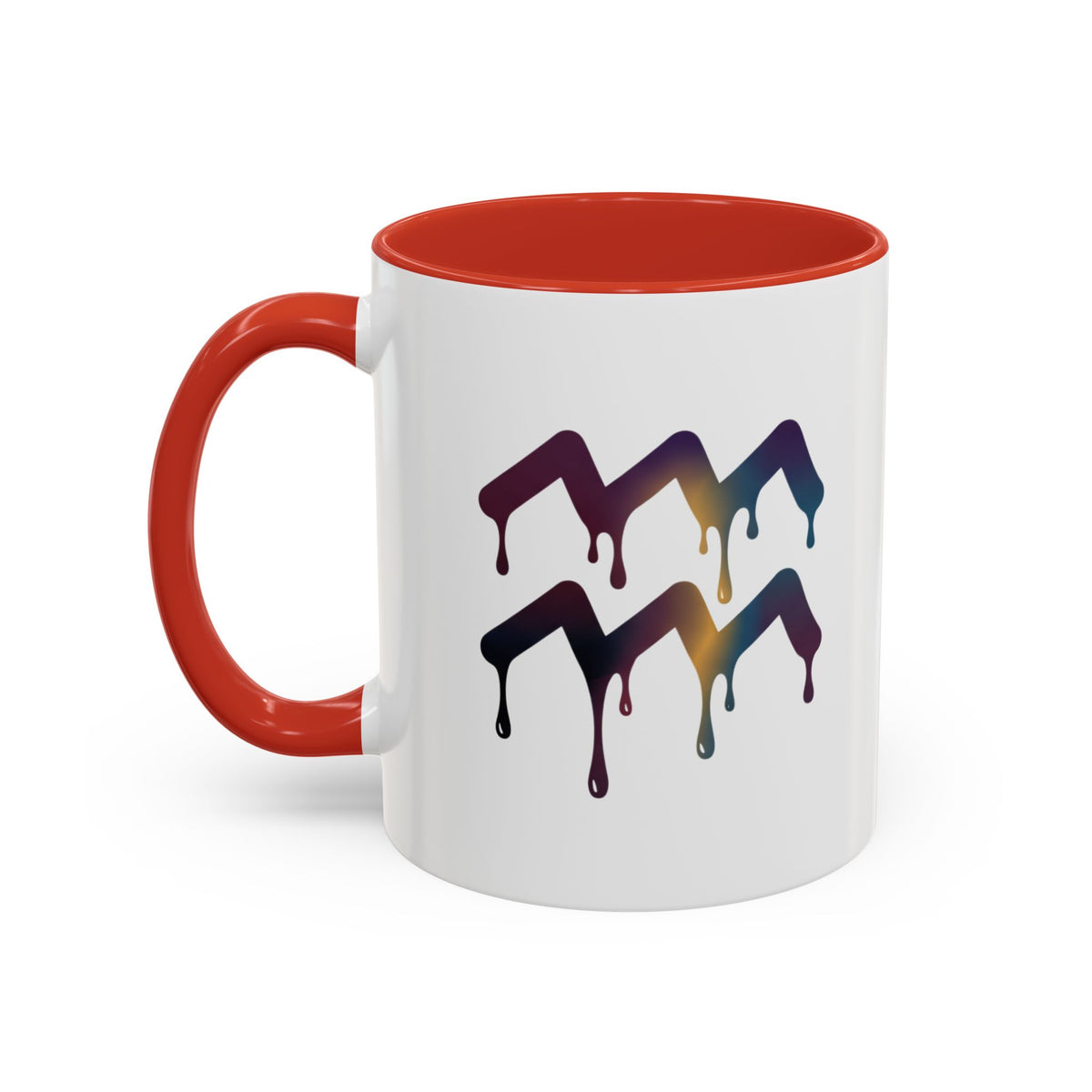 Aquarius Zodiac Dripping Rainbow Chevron Accent Coffee Mug —  Color-Accent Ceramic Mug
