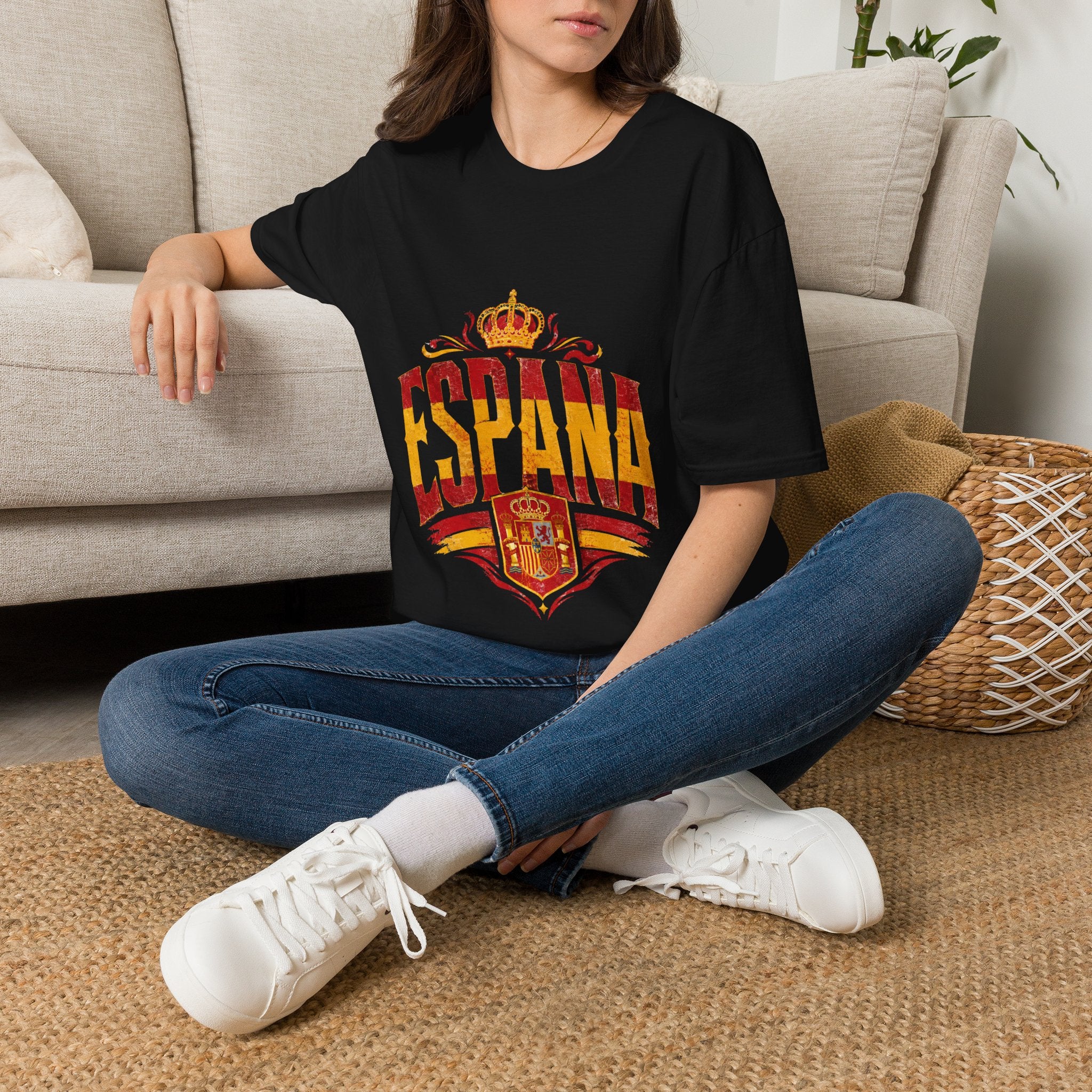 Spain Crown Graphic T-Shirt — Spanish Flag Vintage Crest Tee