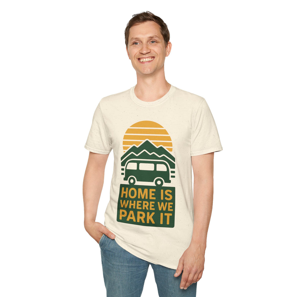 Camping T-Shirt — "Home Is Where We Park It" Retro Mountain Sunset Tee - Trending Now - September 2026