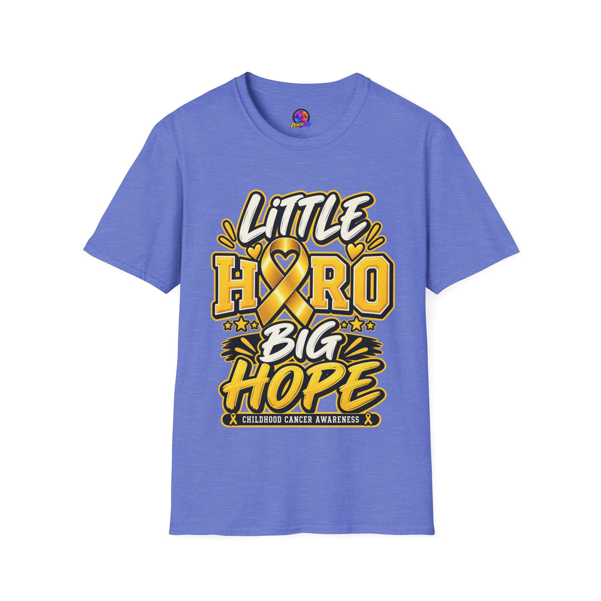Kids Childhood Cancer Awareness T-Shirt — "Little Hero Big Hope" Gold Ribbon