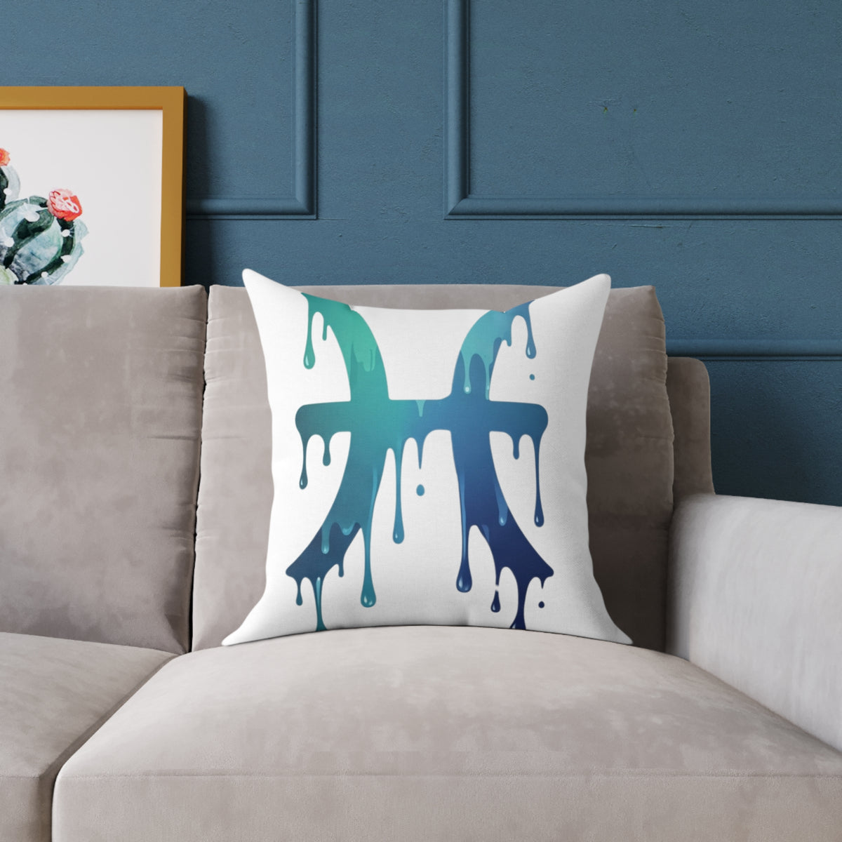 Dripping Zodiac Pisces Square Poly Canvas Pillow