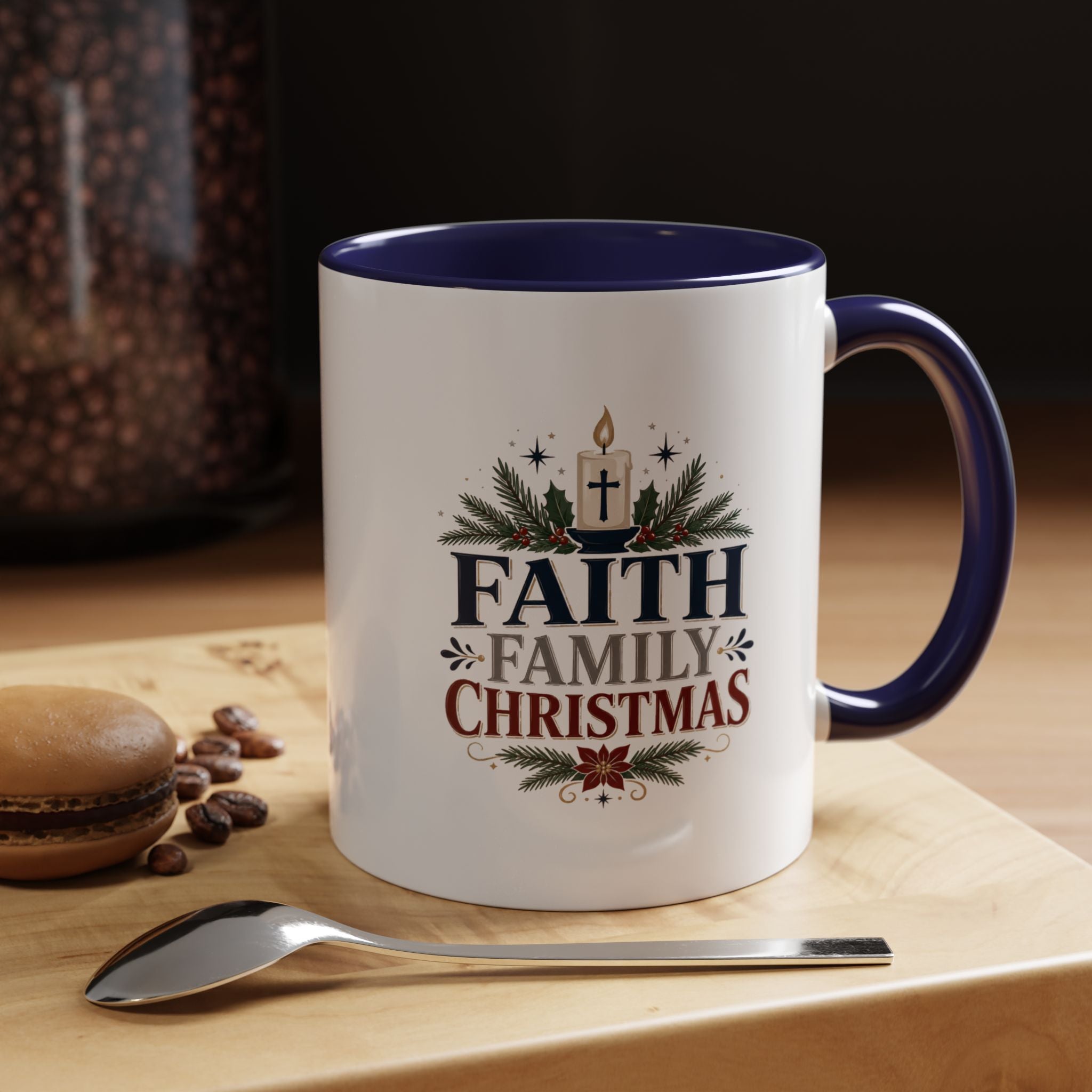 Christmas Faith • Family • Christmas Accent Coffee Mug — Holiday Religious Ceramic Mug