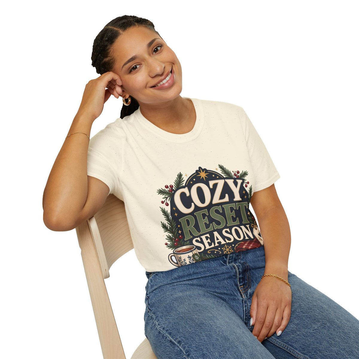 Cozy Reset Season T‑Shirt — Holiday Cozy Cabin Graphic Tee