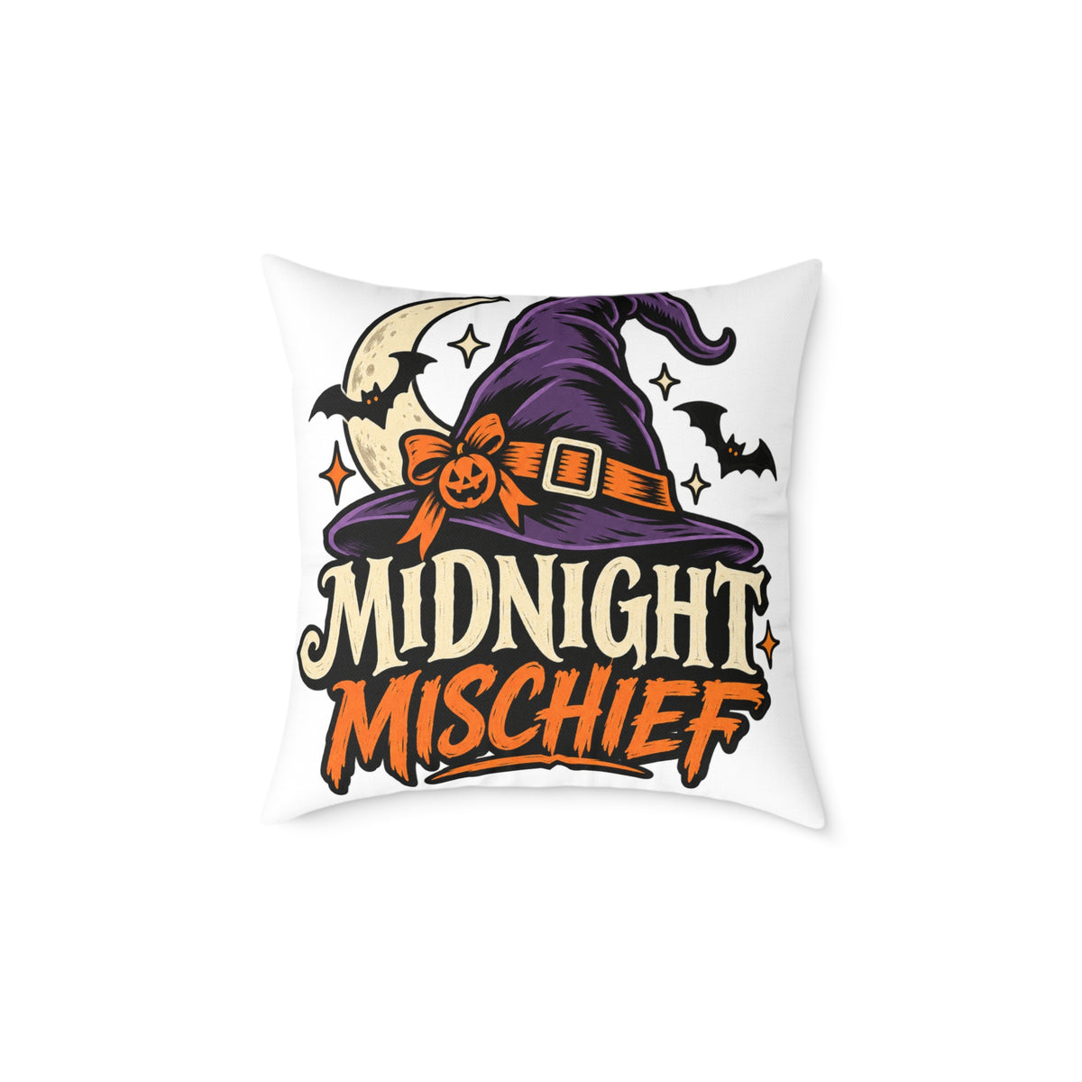Midnight Mischief Halloween Pillow – Witch Hat & Bats Decorative Throw Pillow