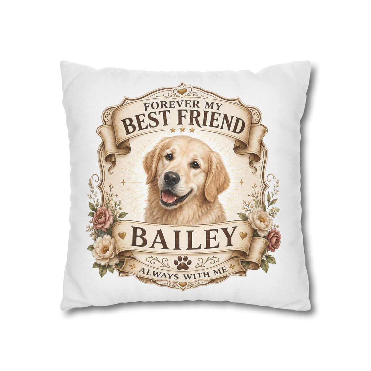 Golden Retriever Memorial Pillowcase Milo Bailey Dog Dad Mom — "Forever My Best Friend" Personalized Dog Name Cushion