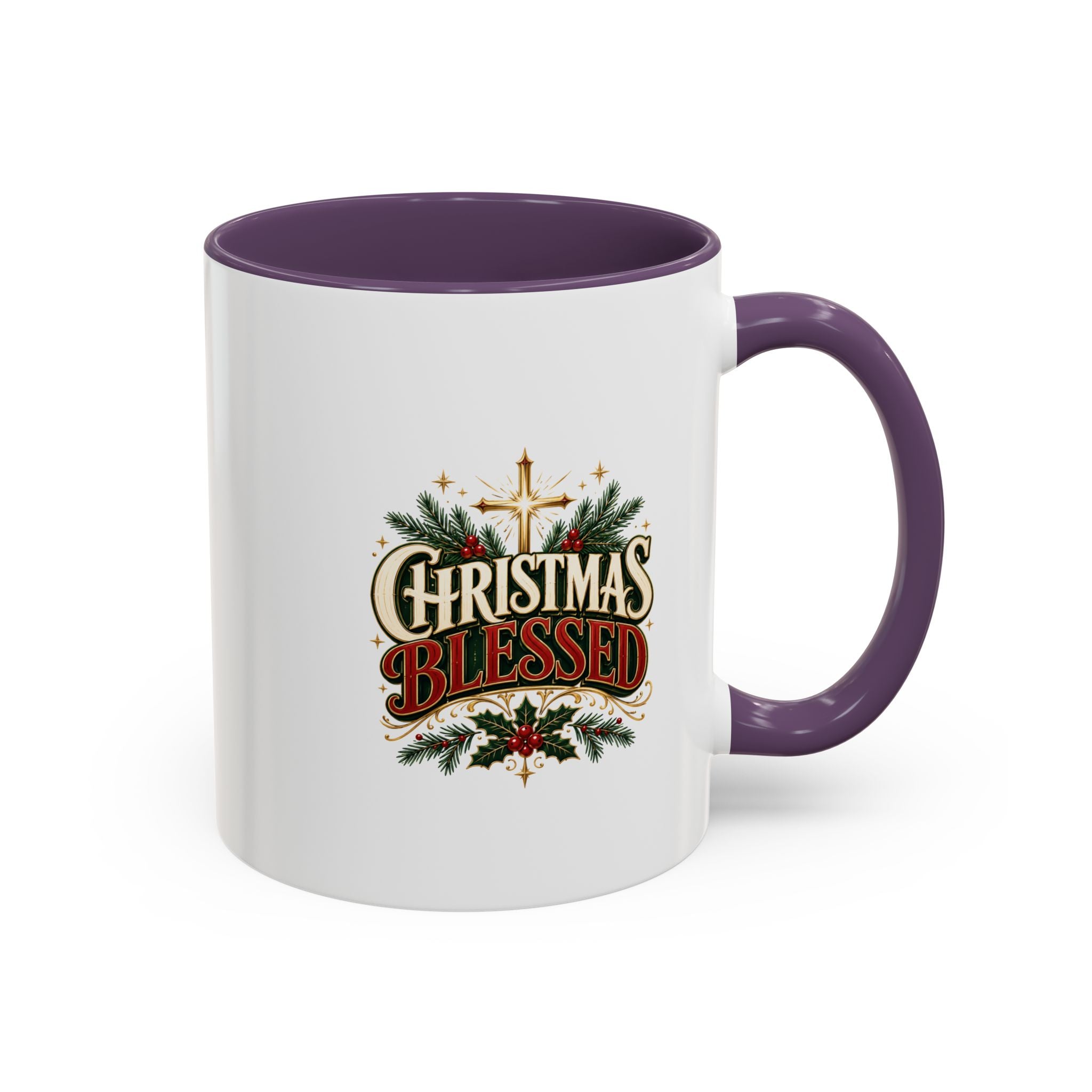 Christmas Blessed Accent Coffee Mug – Holiday Pine & Holly