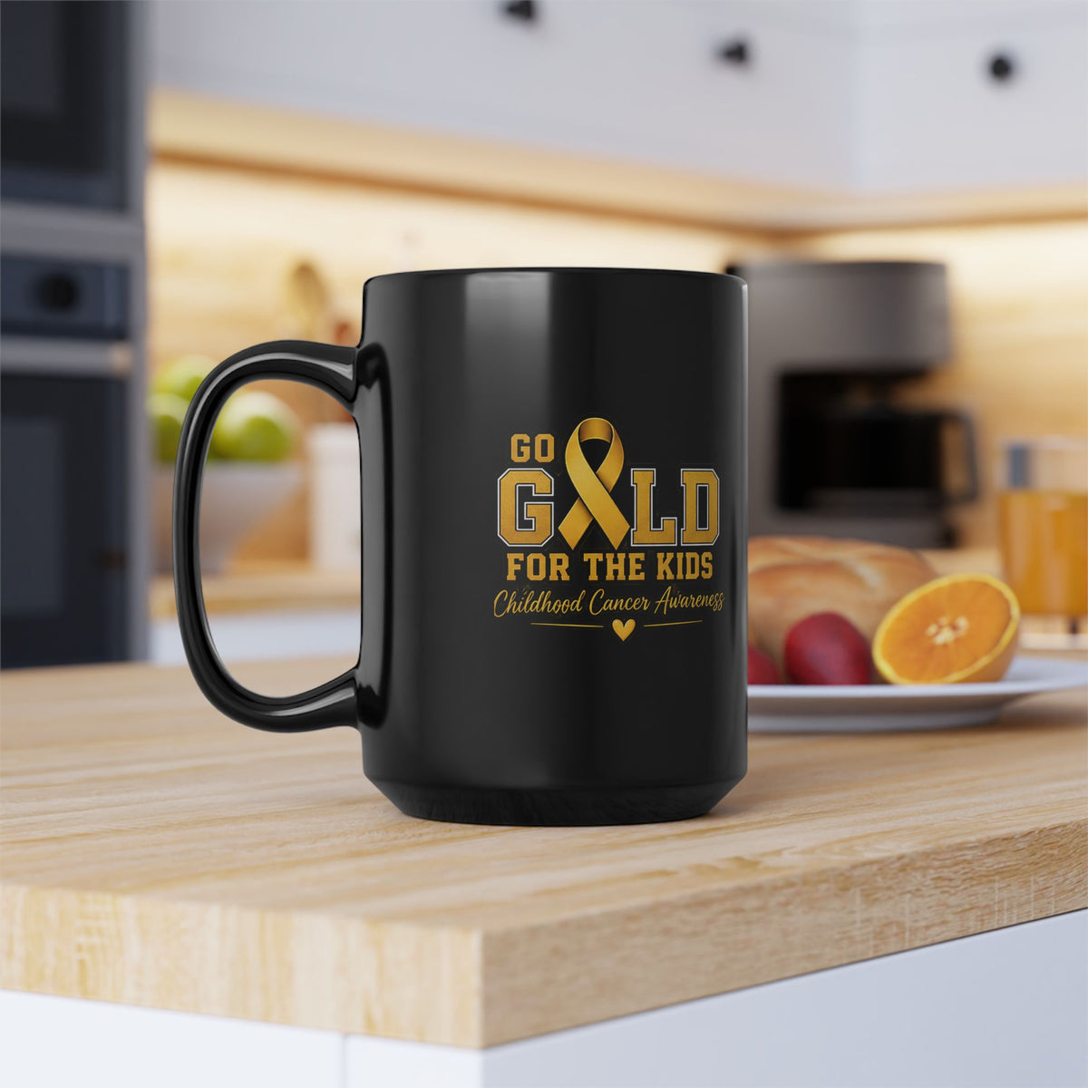 Go Gold for the Kids Black Mug — Childhood Cancer Awareness (11oz, 15oz)