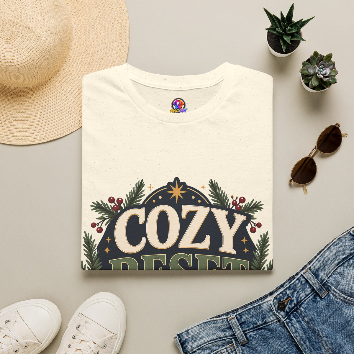 Cozy Reset Season T‑Shirt — Holiday Cozy Cabin Graphic Tee