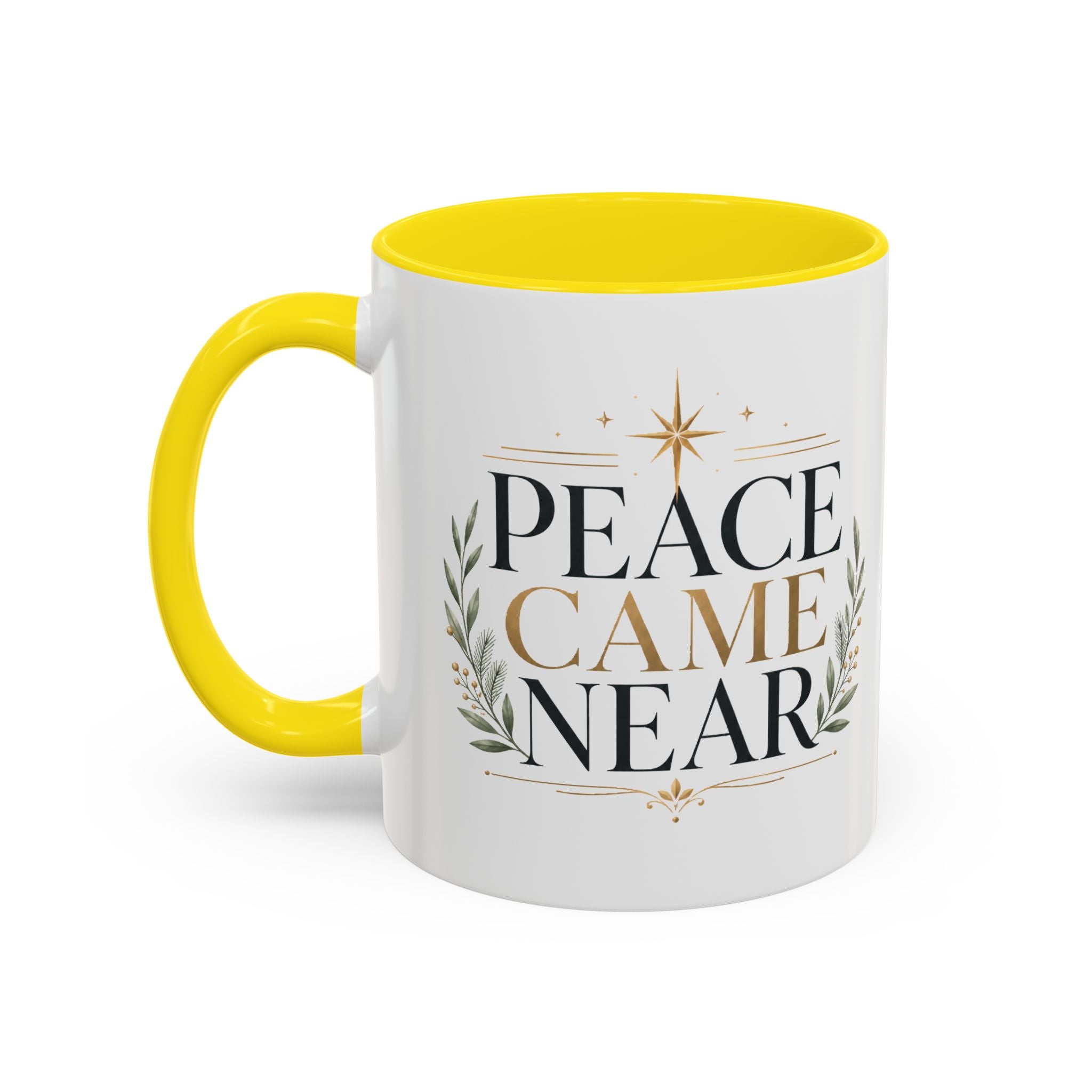 Christmas Peace Came Near Accent Coffee Mug — Holiday Christian Christmas Tea Cup