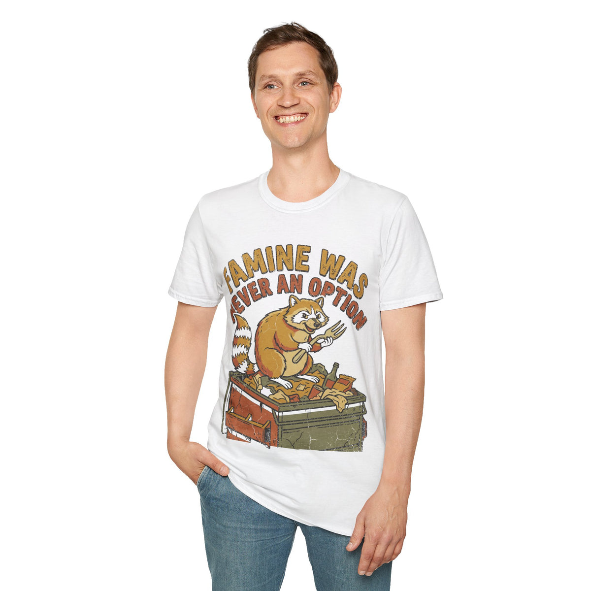 Funny Raccoon T‑Shirt — "Famine Was Never An Option" Retro Graphic Tee - Trending Now - September 2026