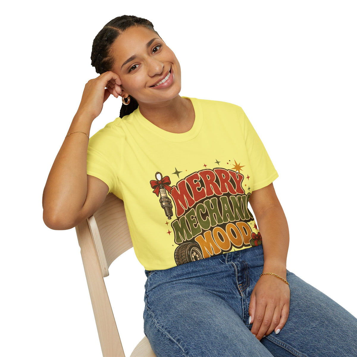 Merry Mechanic Mood T‑Shirt — Retro Holiday Auto Technician Gift