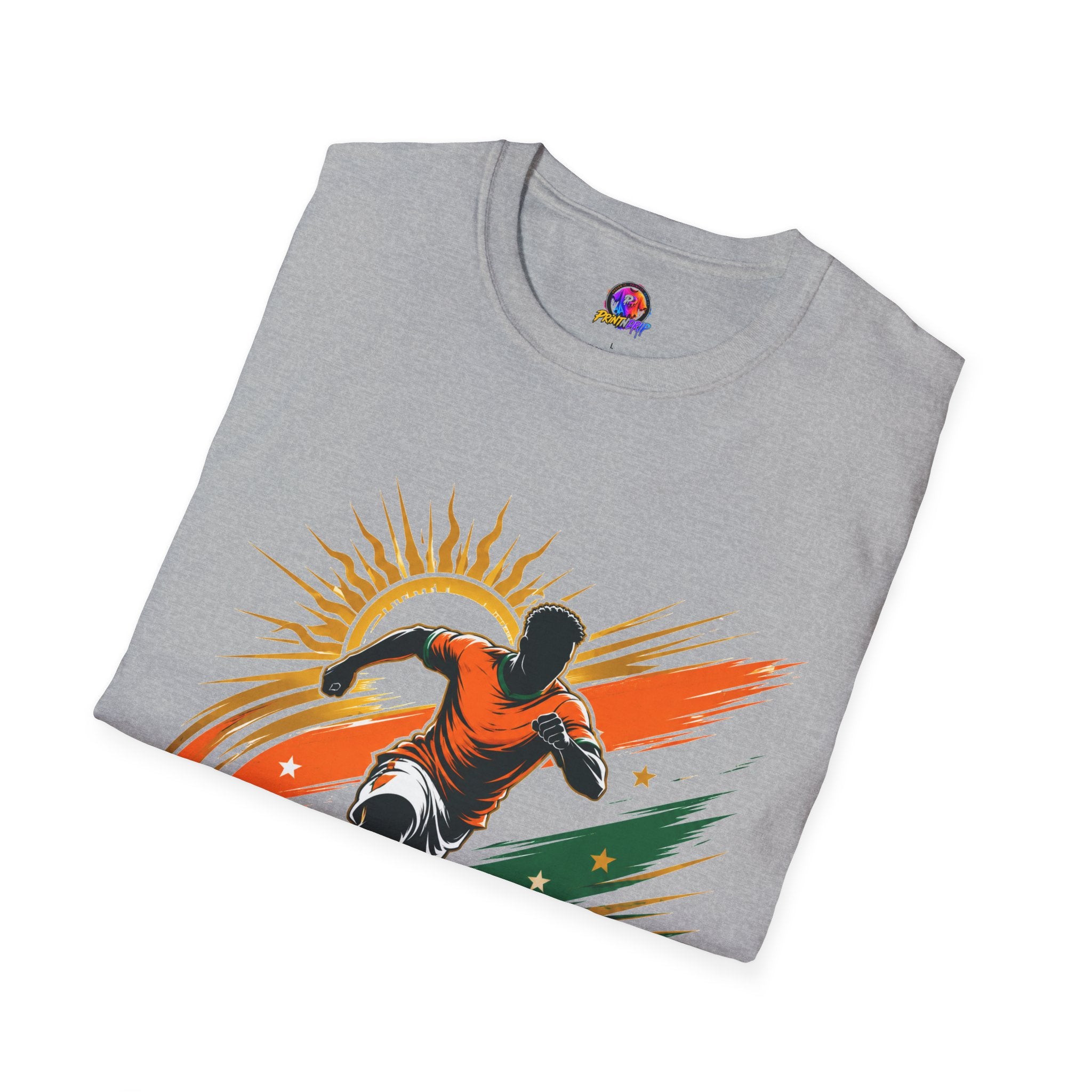 Côte d'Ivoire Orange Power Soccer T-Shirt — Dynamic Player Graphic Tee