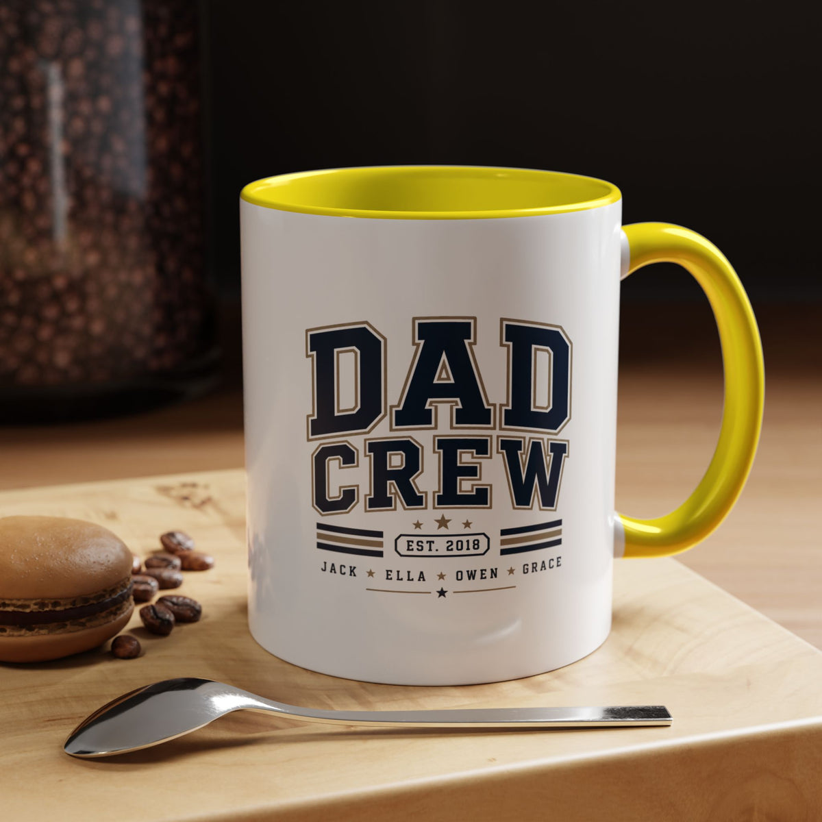 Milo Bailey Dog Dad Mom Dad Crew Accent Coffee Mug — Personalized Family Names, Established Date Coffee Cup