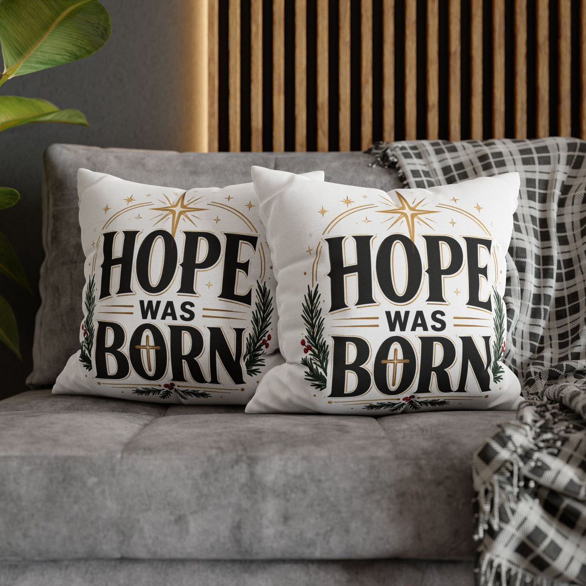 Christmas Hope Was Born Holiday Pillowcase - Christmas Nativity Decorative Throw Pillow Cover