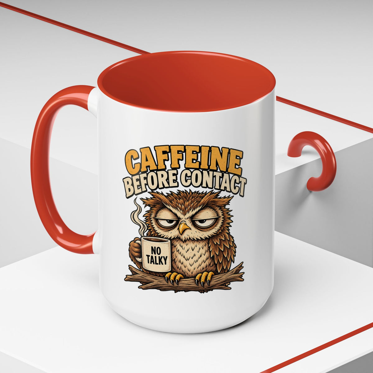 Funny And Witty "Caffeine Before Contact" Accent Coffee Mug (11, 15oz)