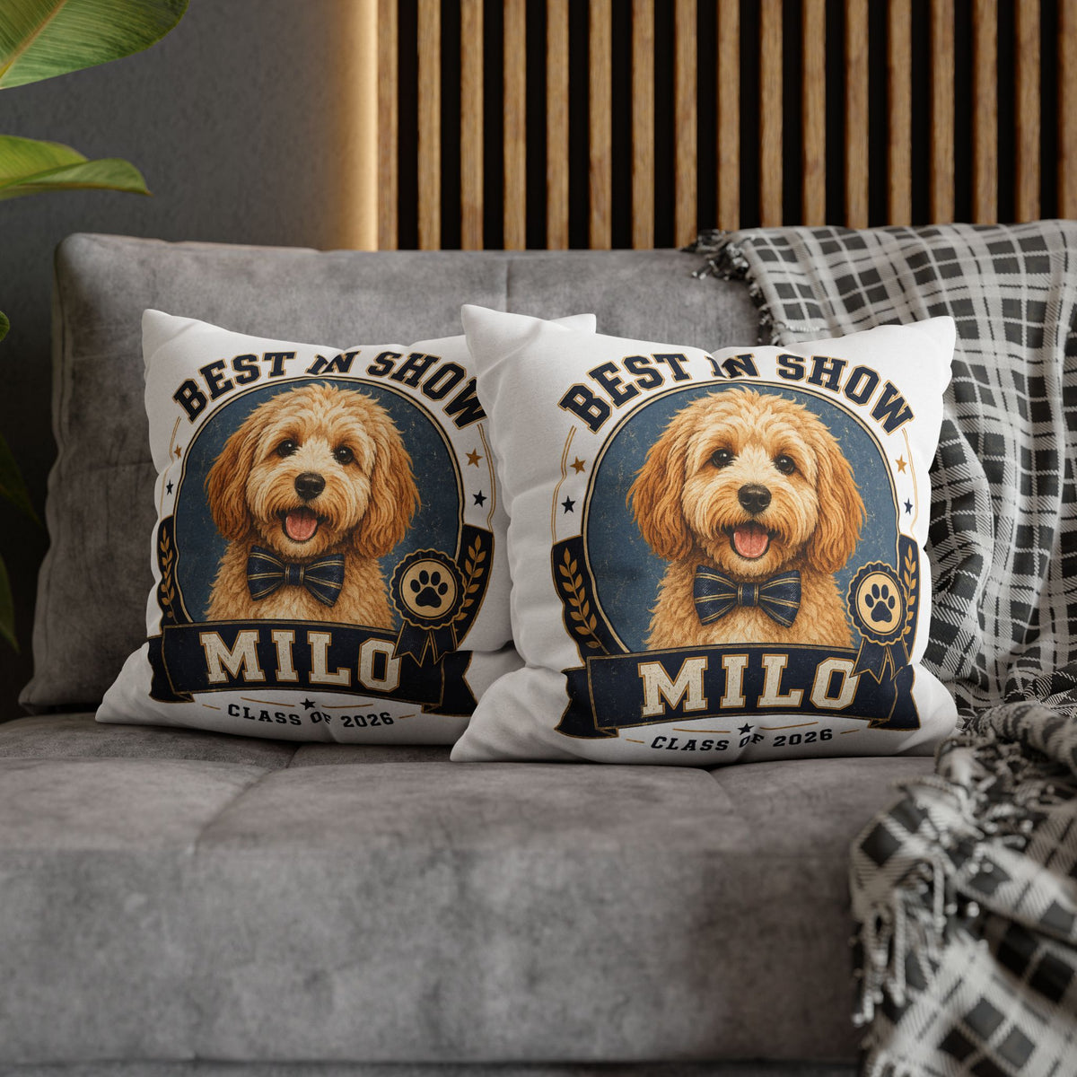 Best in Show Personalized Dog Pillowcase — "Milo" Class of 2026 Pet Decor Milo Bailey Dog Dad Mom