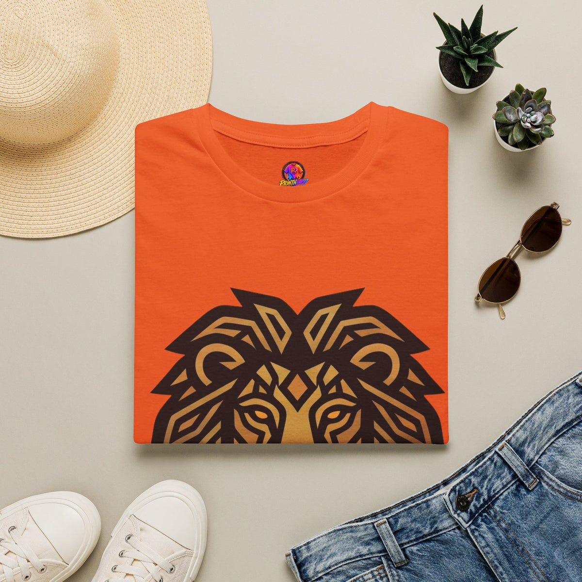 Leo Zodiac Lion Head T-Shirt — Geometric Tribal Lion Graphic Tee