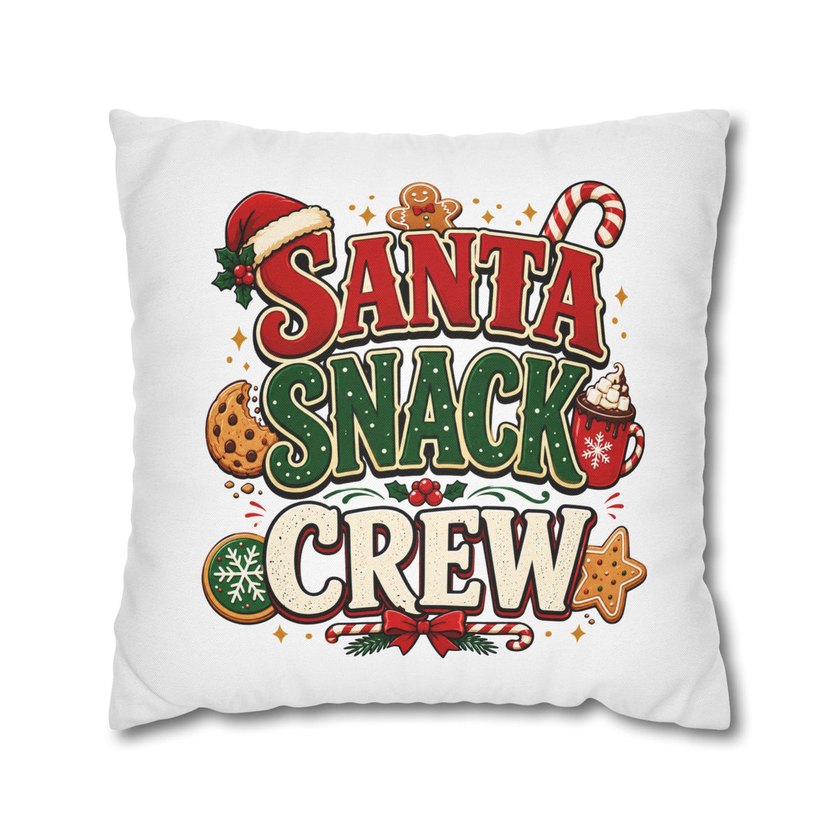 Christmas Santa Snack Crew Pillowcase — Christmas Holiday Decorative Throw Pillow Cover